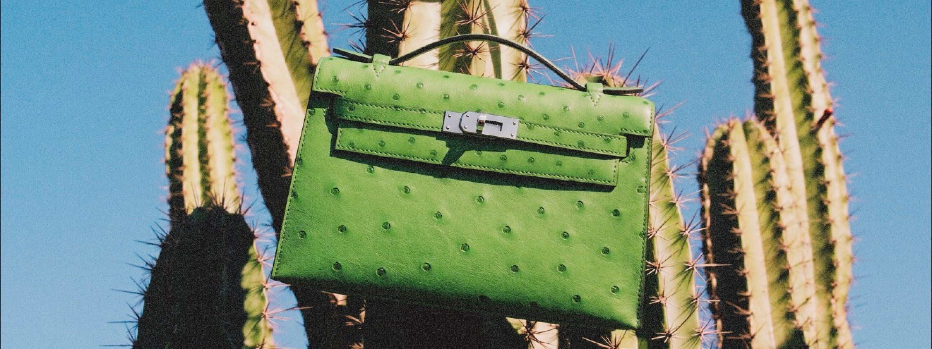 Sac Hermès Kelly en autruche verte