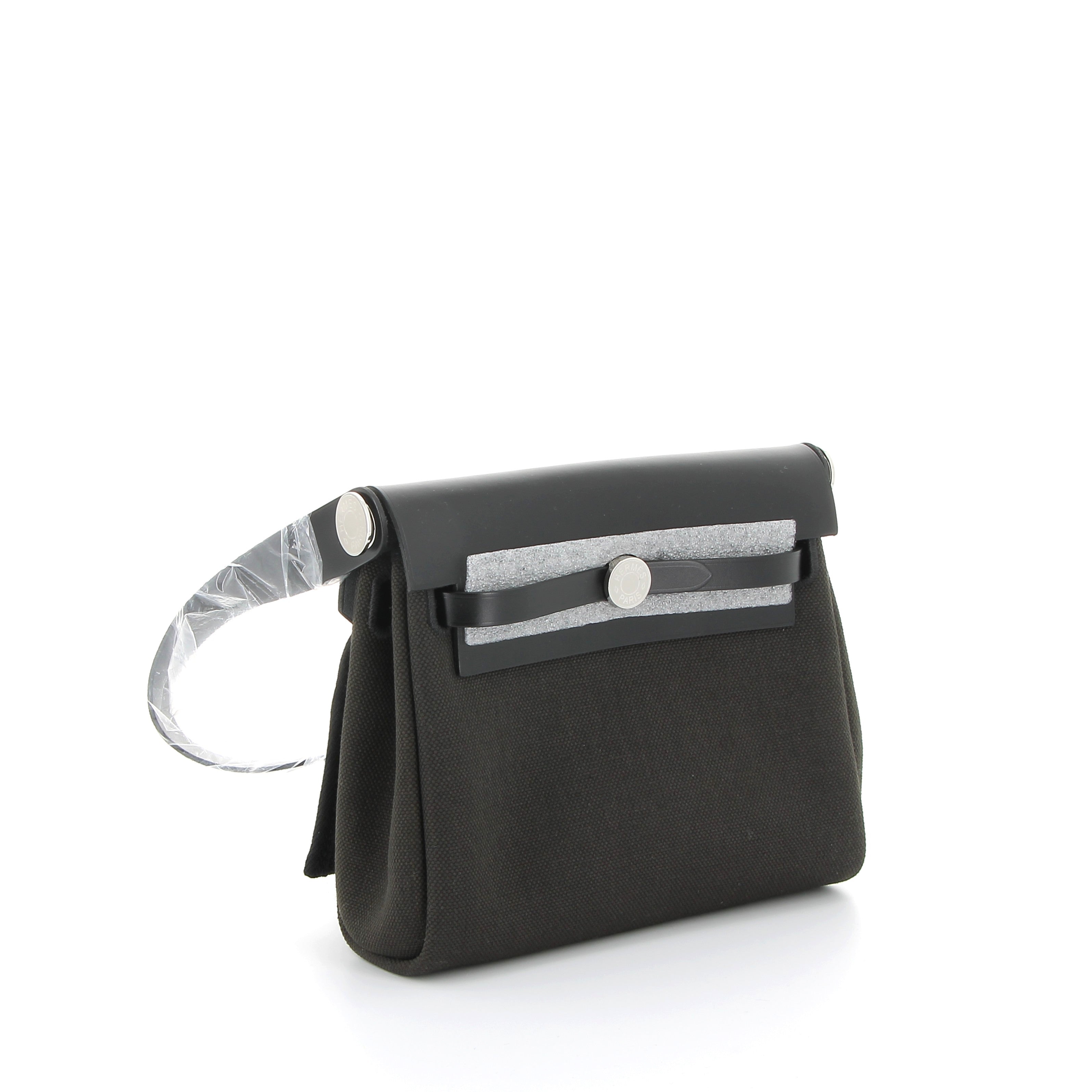 HERMÈS Mini Herbag 20 Ebene/Noir Swift/Toile Finition Palladié