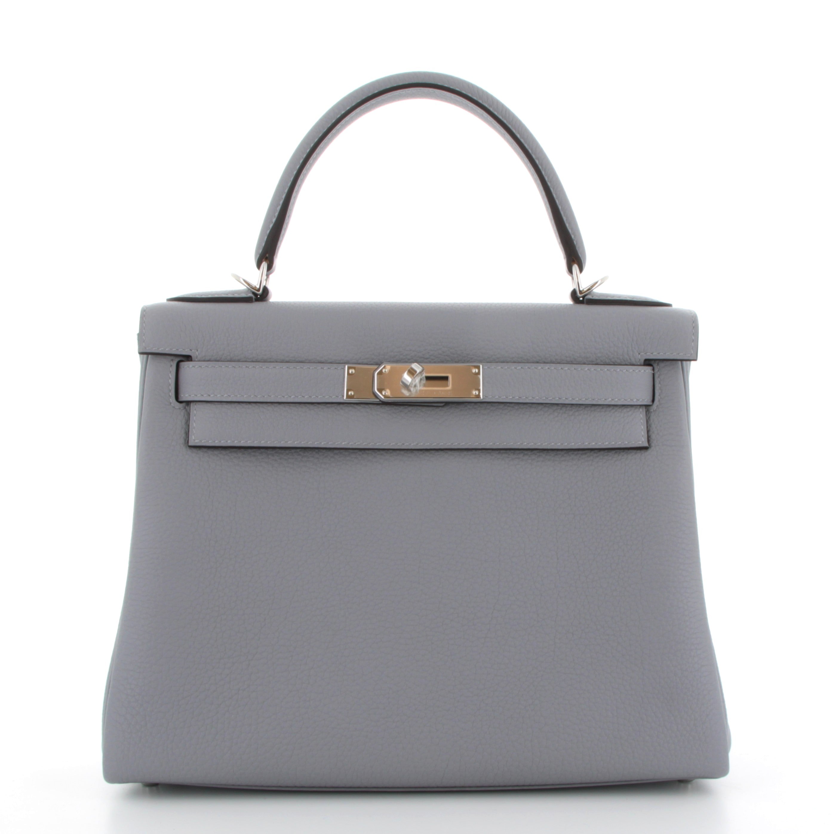 HERMES Kelly 28 Gris Pantin Cuir Togo Finition Palladié