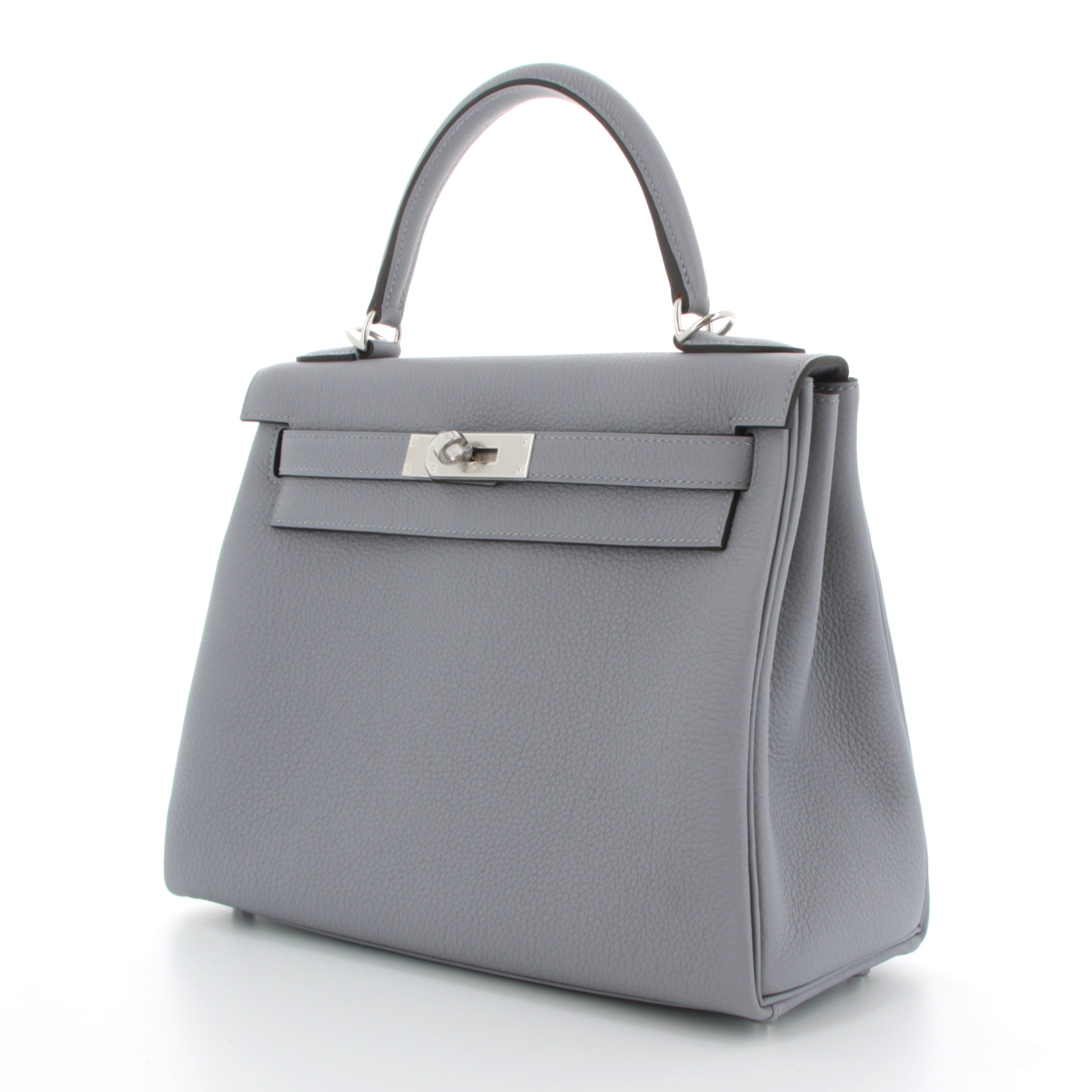 HERMES Kelly 28 Gris Pantin Cuir Togo Finition Palladié