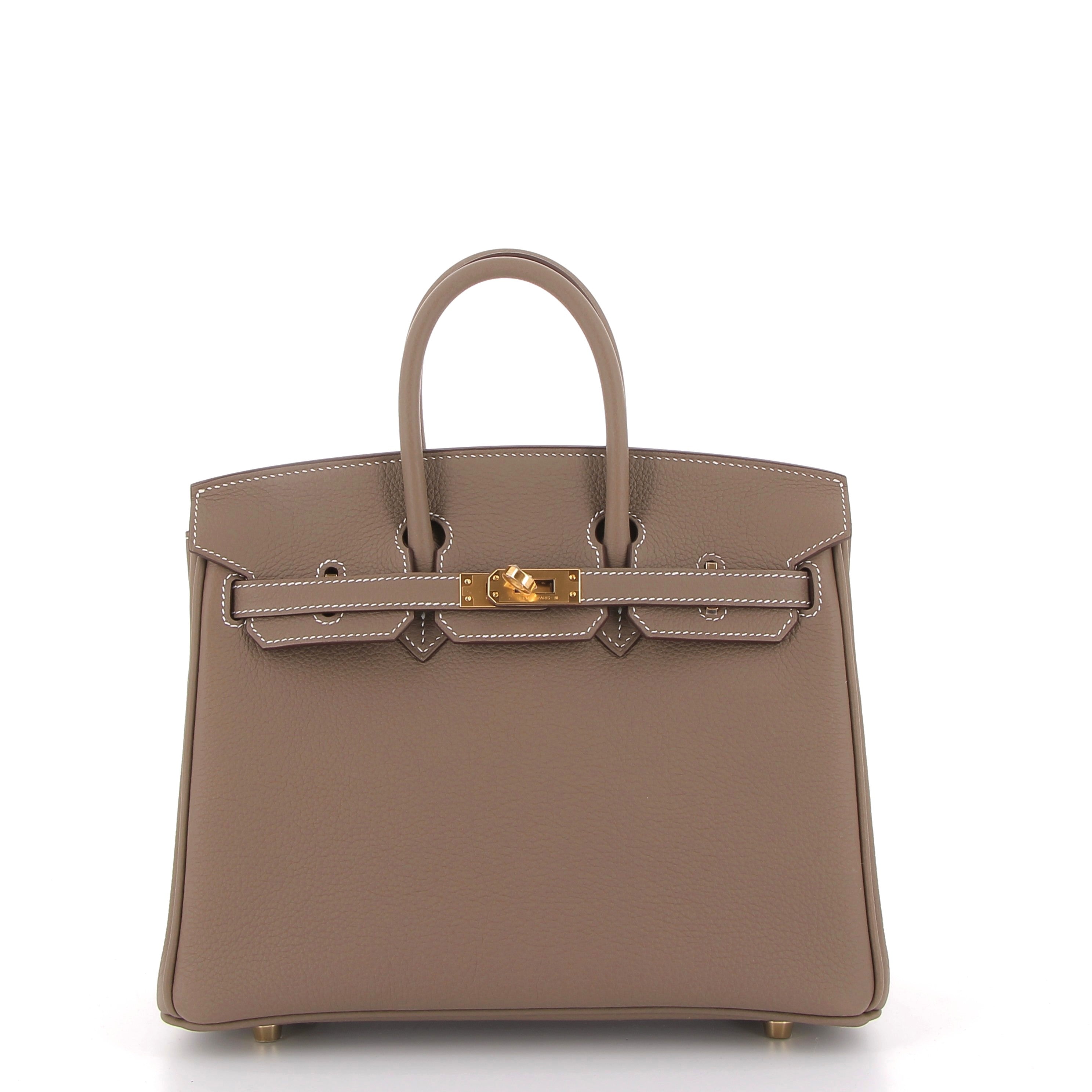 HERMÈS Birkin 25 cuir Togo Etoupe finition dorée
