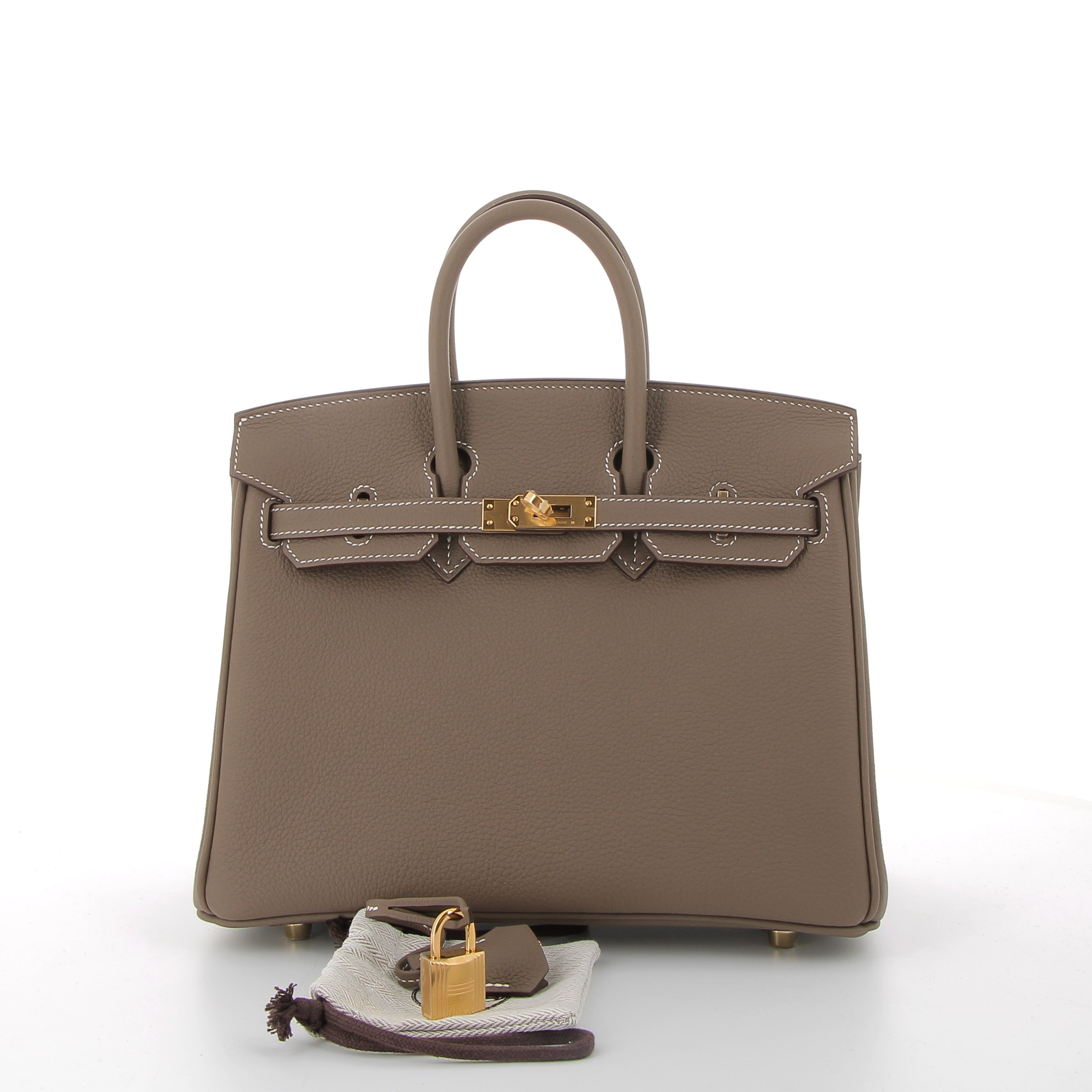 HERMÈS Birkin 25 cuir Togo Etoupe finition dorée