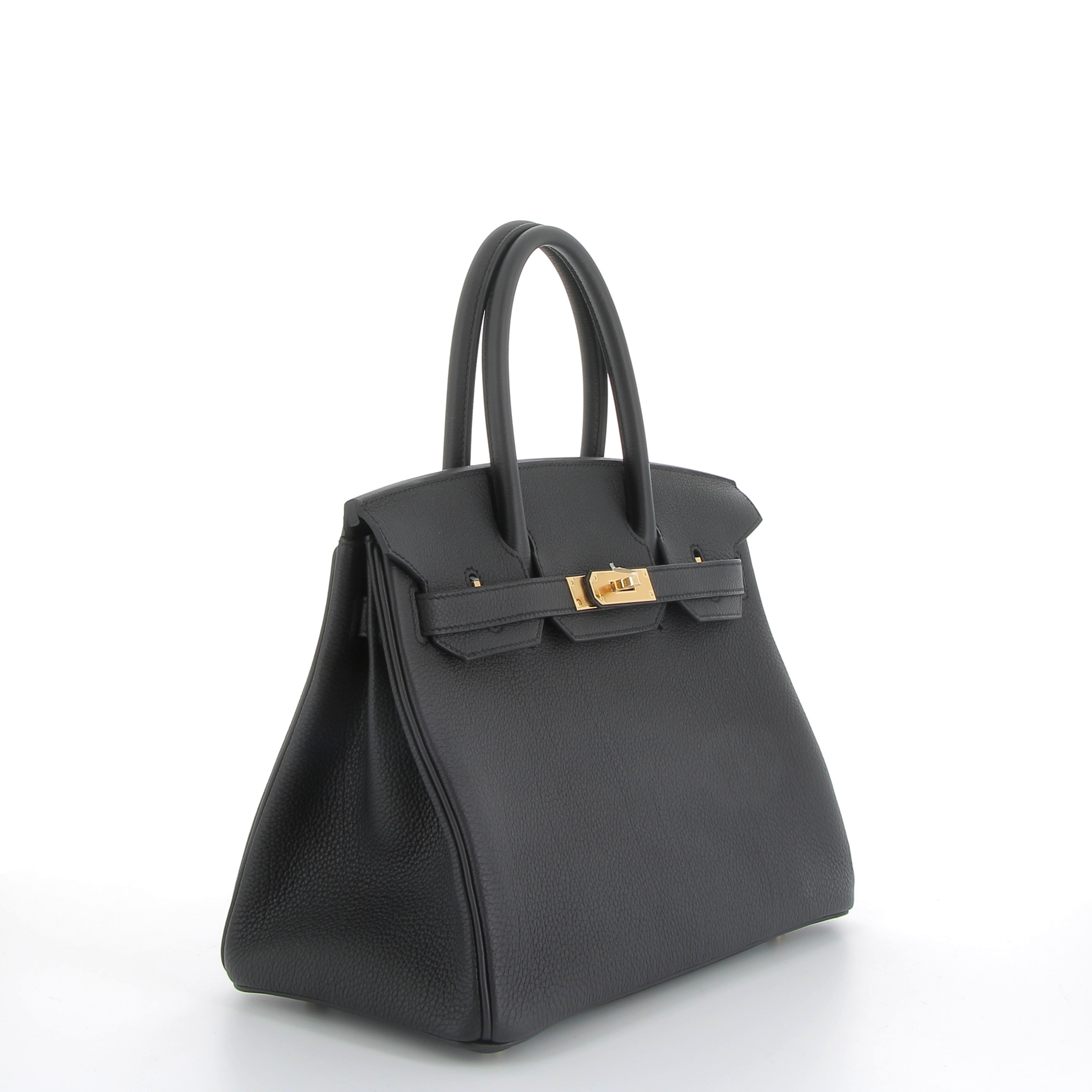 HERMES Birkin 25 Noir Togo Finition Or Jaune
