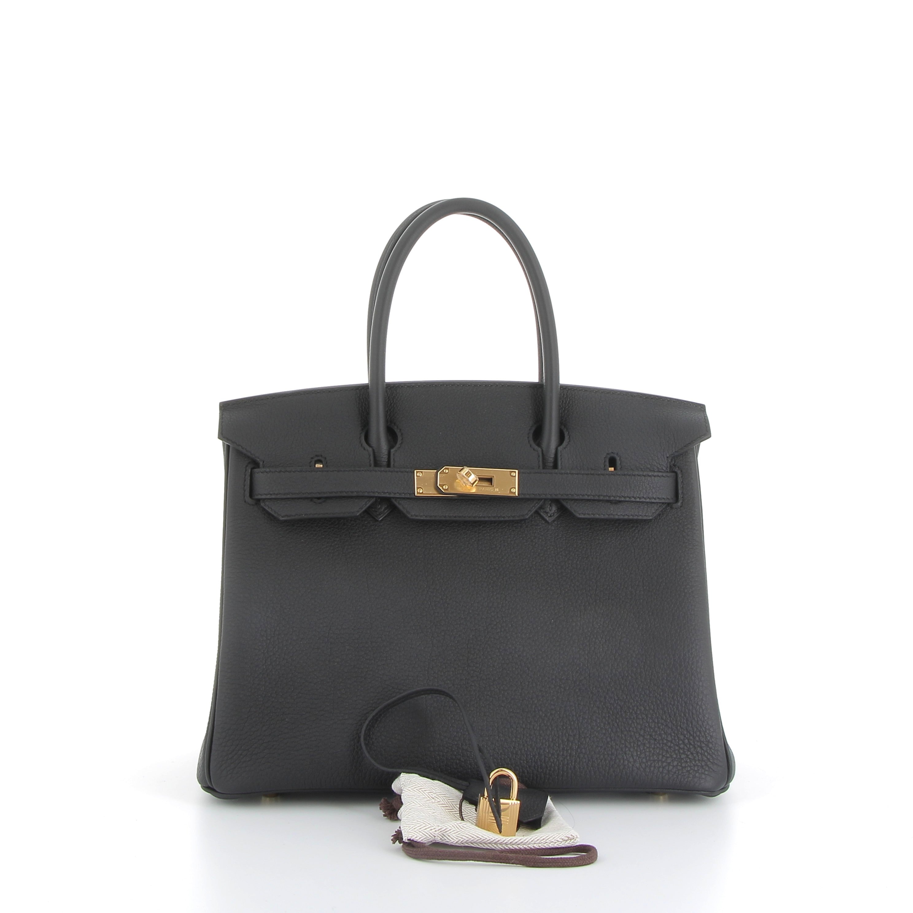 HERMES Birkin 25 Noir Togo Finition Or Jaune