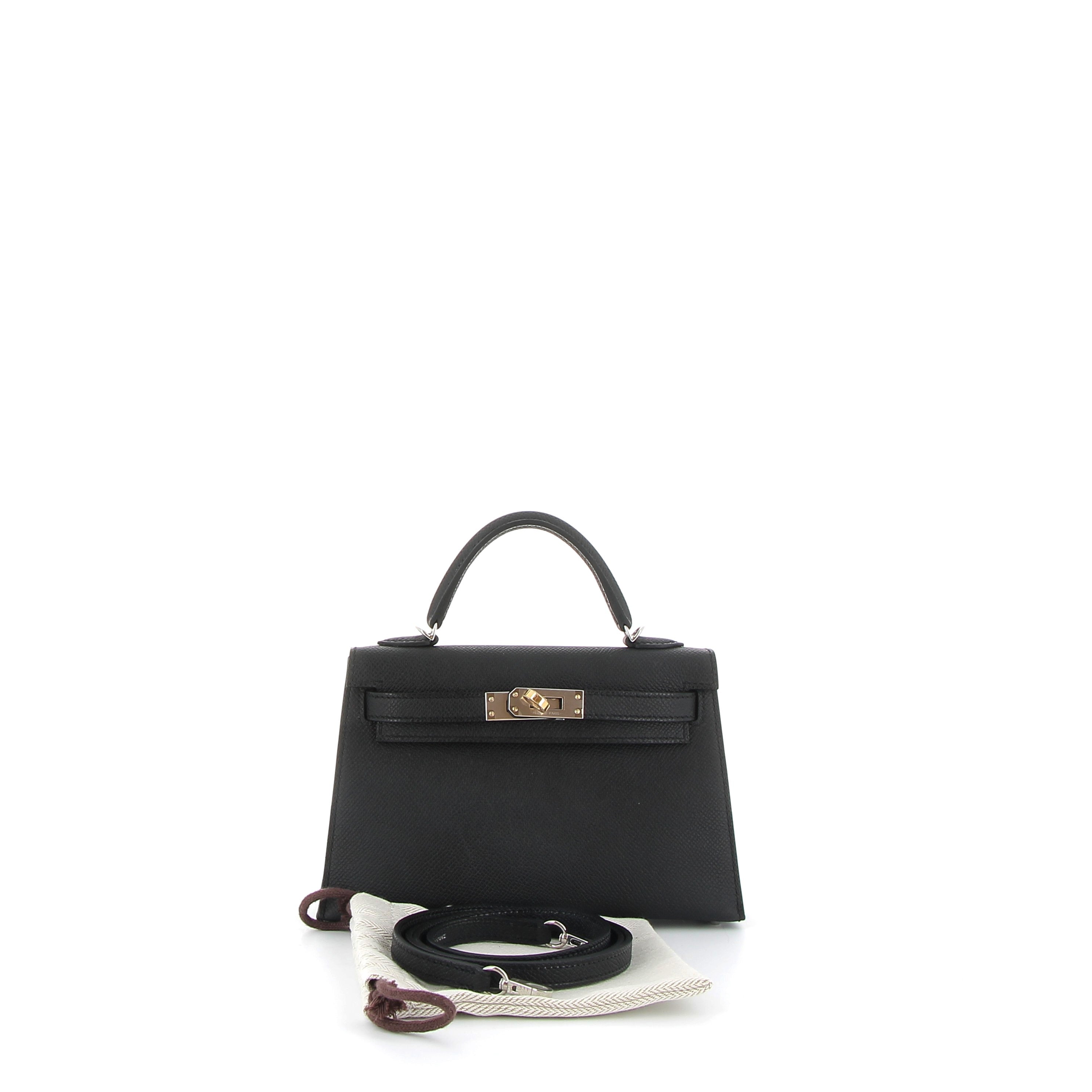 HERMÈS Kelly 20 cuir Epsom Noir finition electrum
