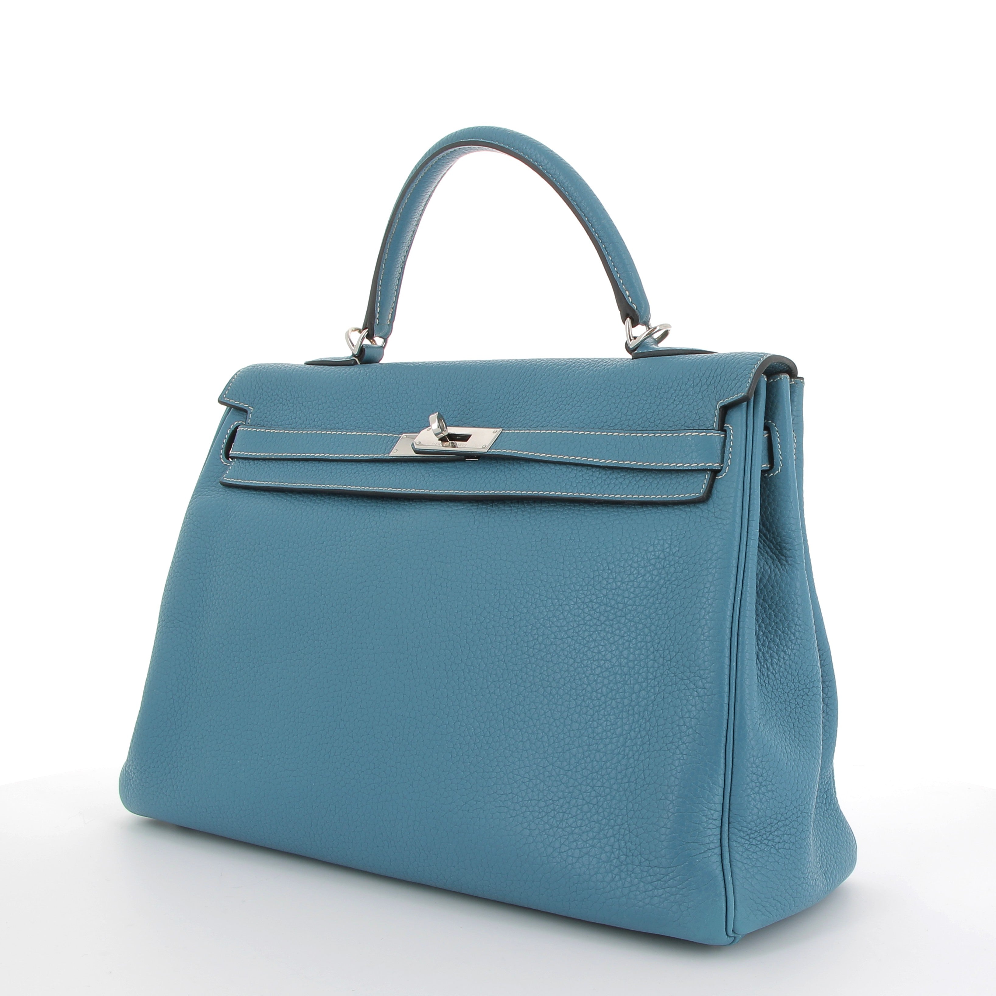 HERMES Preowned Kelly 35 Bleu Jean Togo Finition Palladié