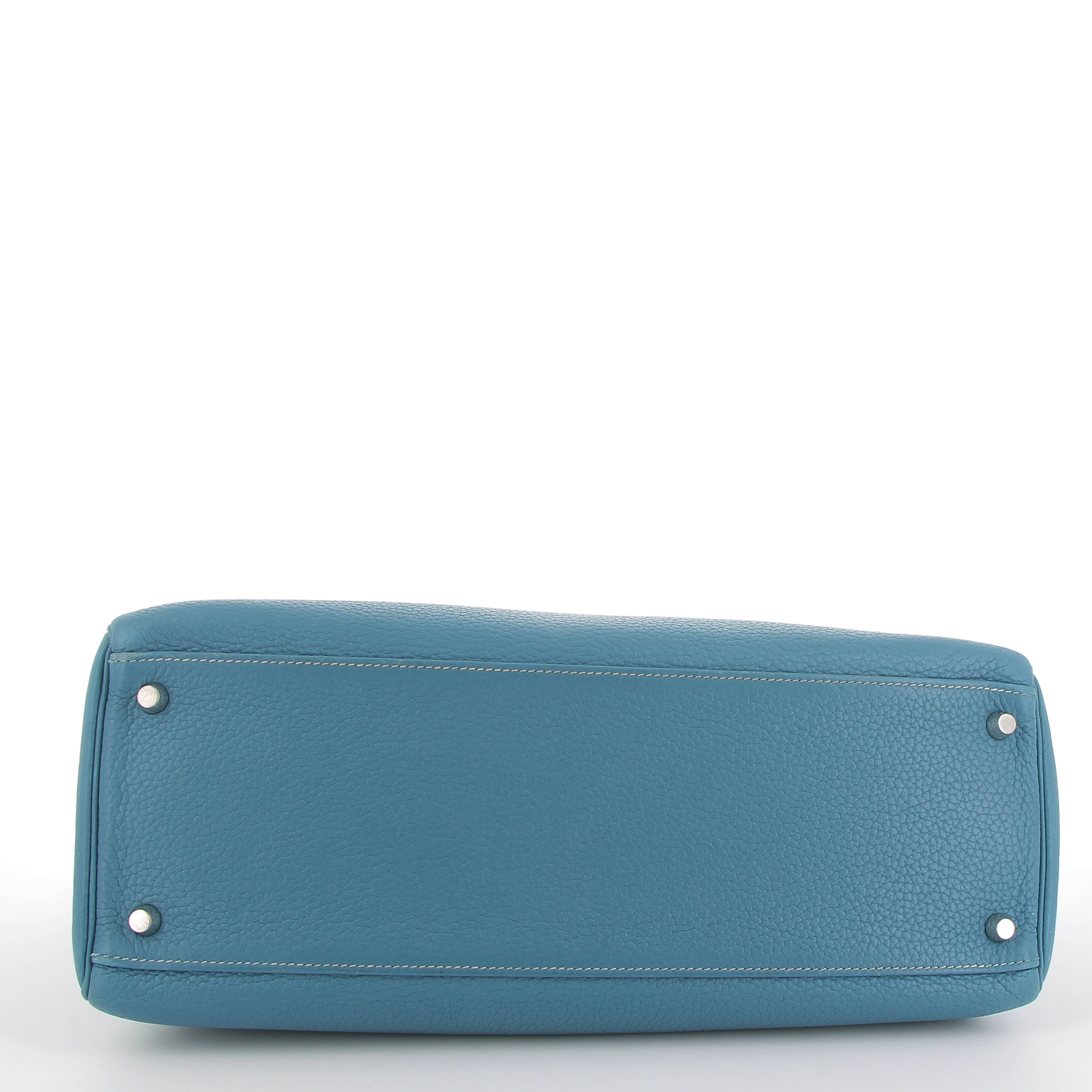 HERMES Preowned Kelly 35 Bleu Jean Togo Finition Palladié