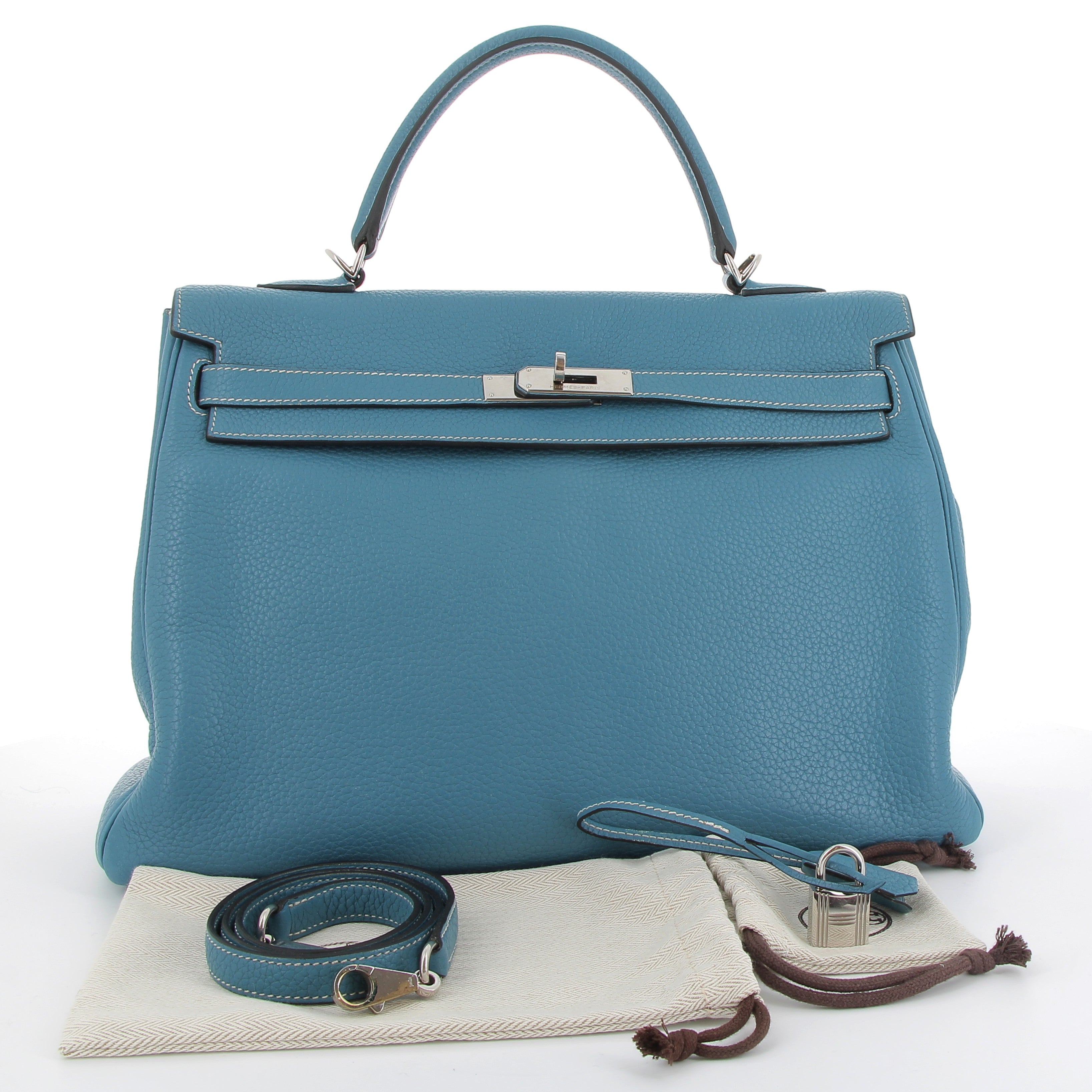 HERMES Preowned Kelly 35 Bleu Jean Togo Finition Palladié