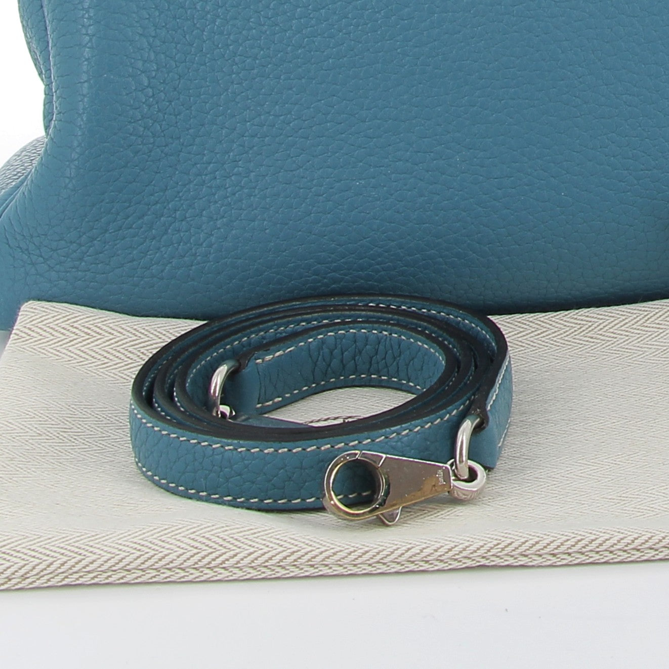 HERMES Preowned Kelly 35 Bleu Jean Togo Finition Palladié
