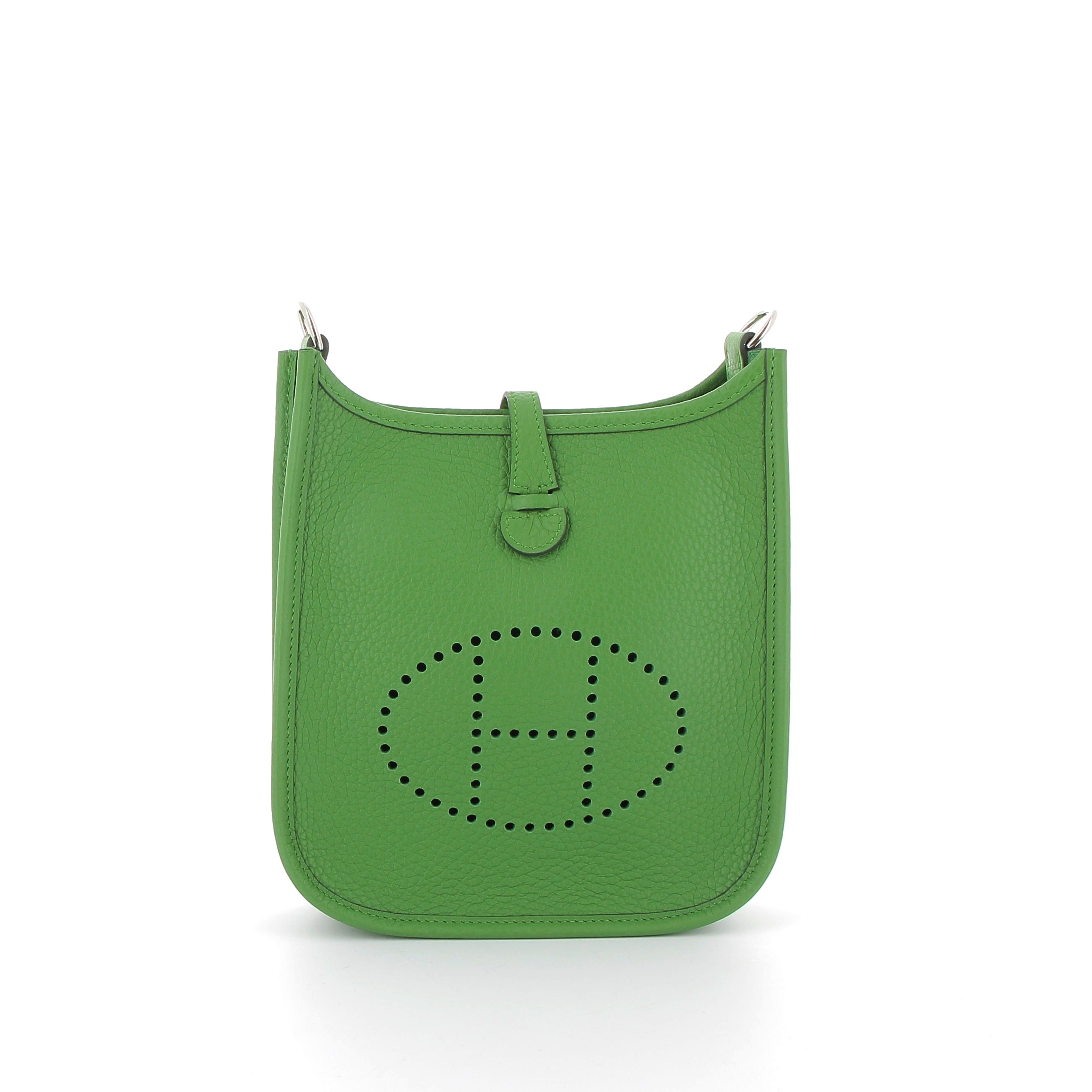 HERMÈS Mini Evelyne cuir Taurillon Clemence Bambou finition palladium