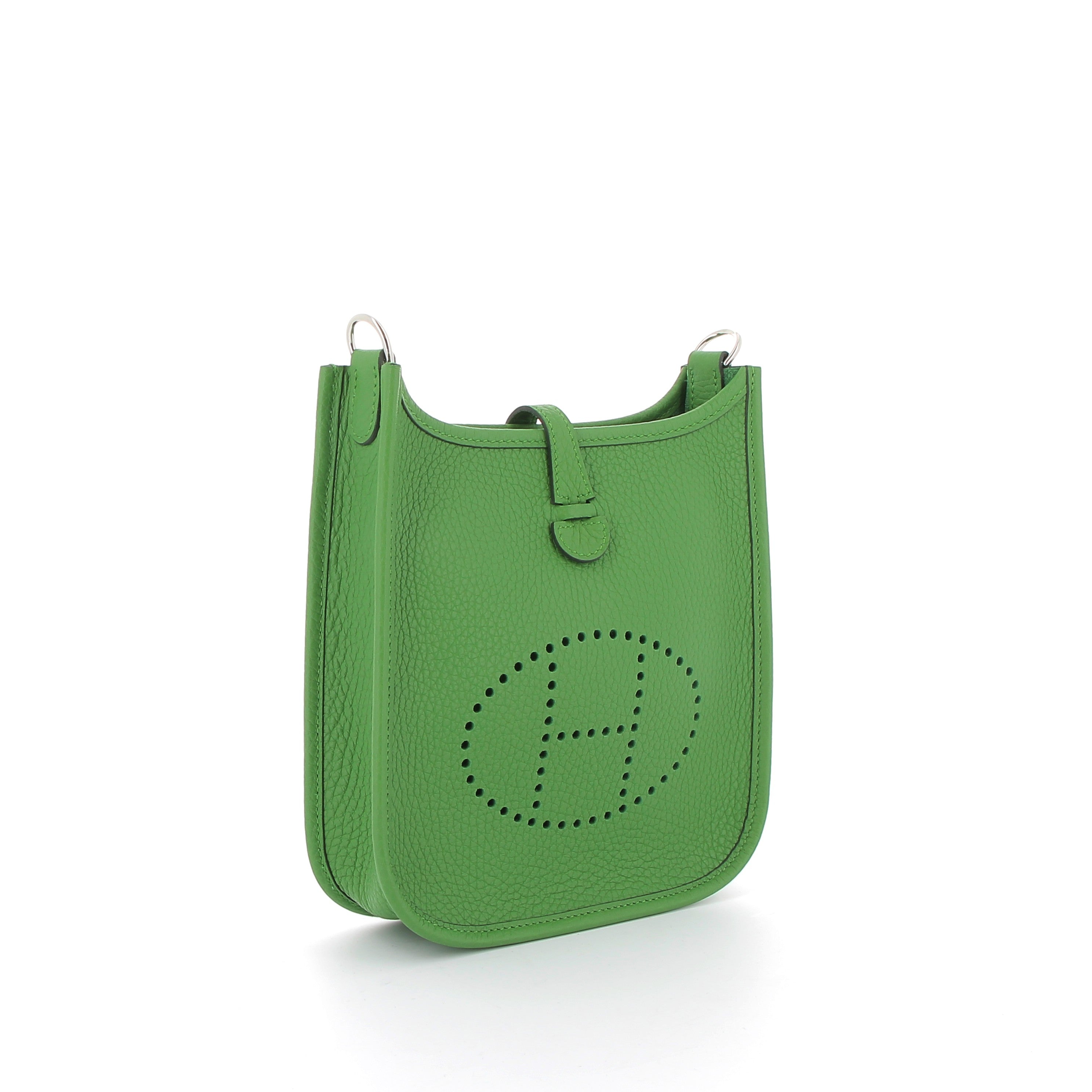 HERMÈS Mini Evelyne cuir Taurillon Clemence Bambou finition palladium