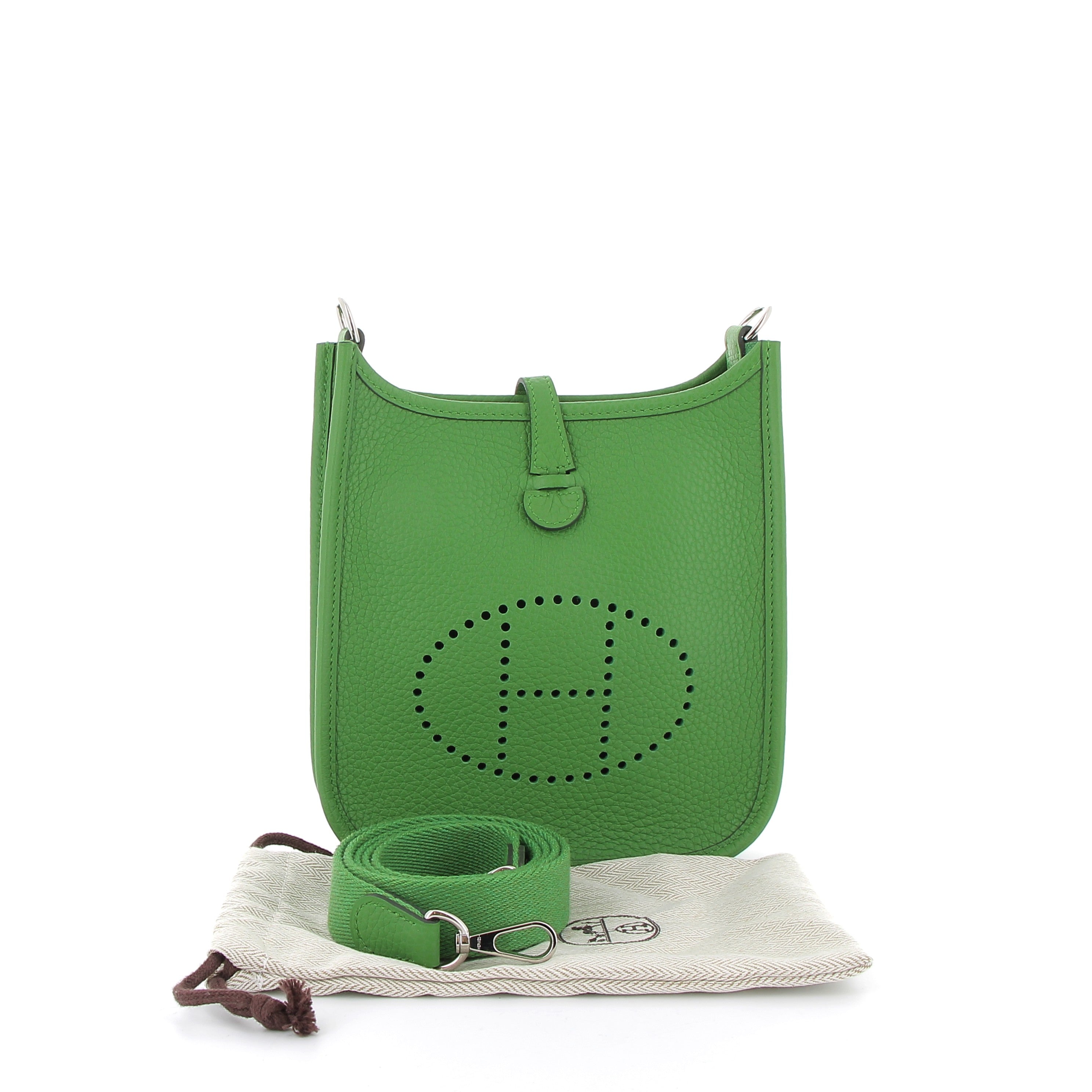 HERMÈS Mini Evelyne cuir Taurillon Clemence Bambou finition palladium