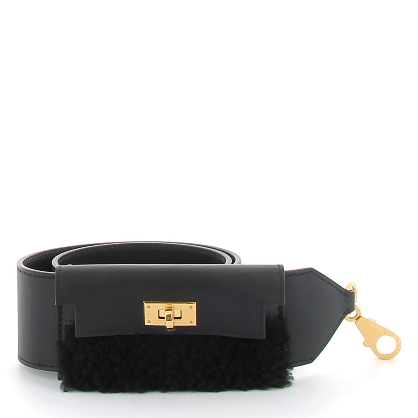 HERMÈS Sangle Teddy cuir Noir finition dorée