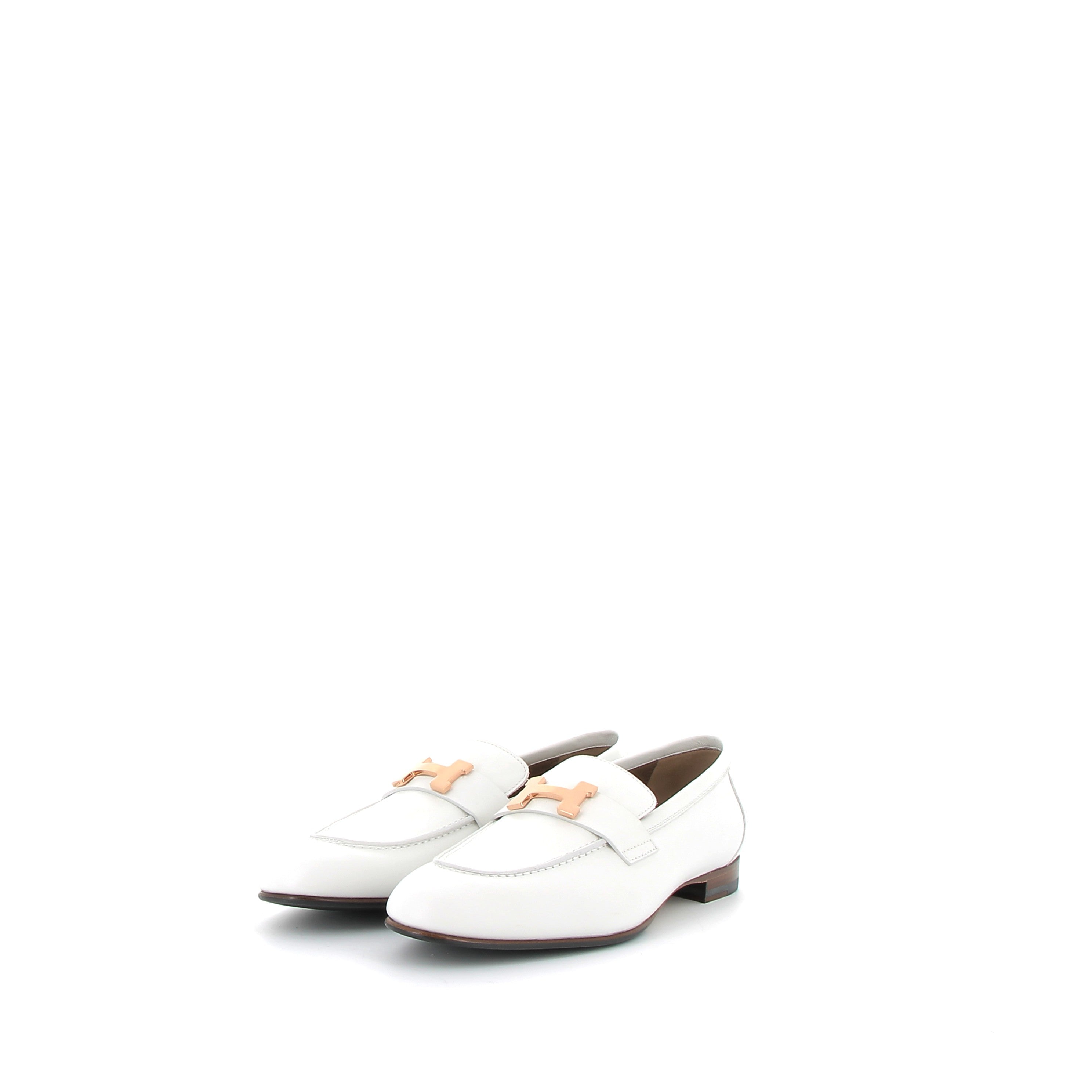 HERMÈS Mocassins Cuir Blanc boucle rose