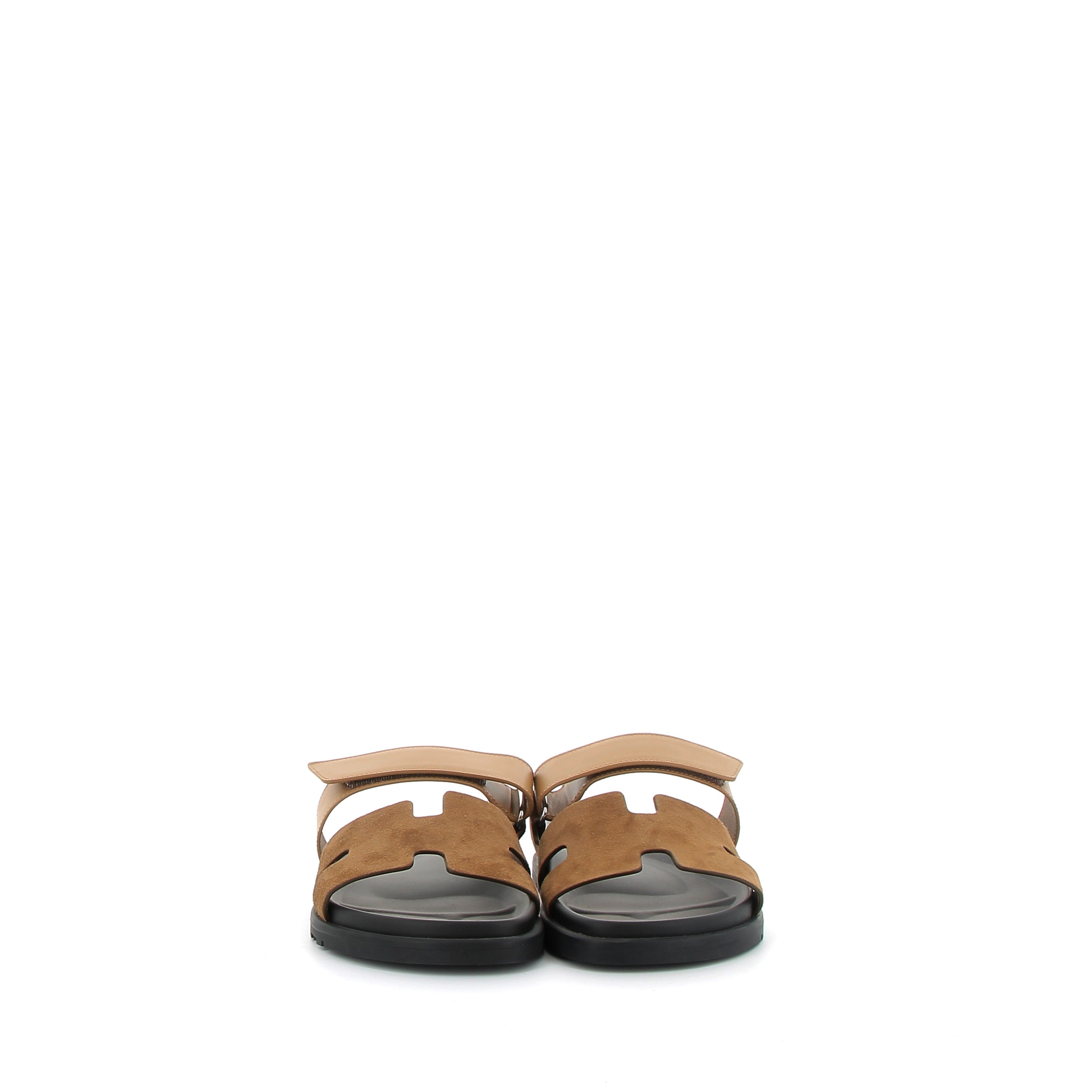 HERMÈS Chypre Sandales cuir Swift et Velour Naturel Beige