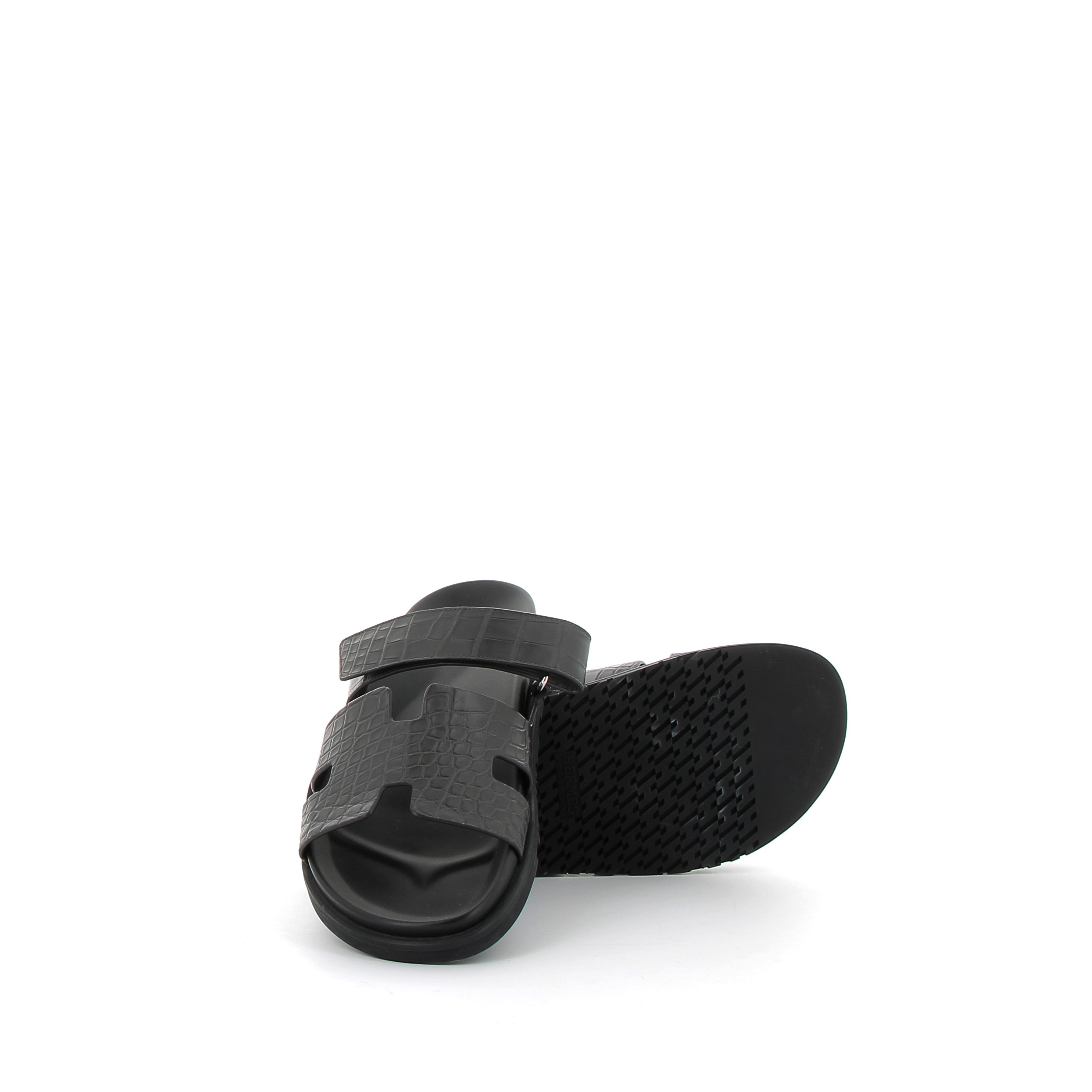 HERMÈS Chypre Sandales Crocodile Graphite Noir