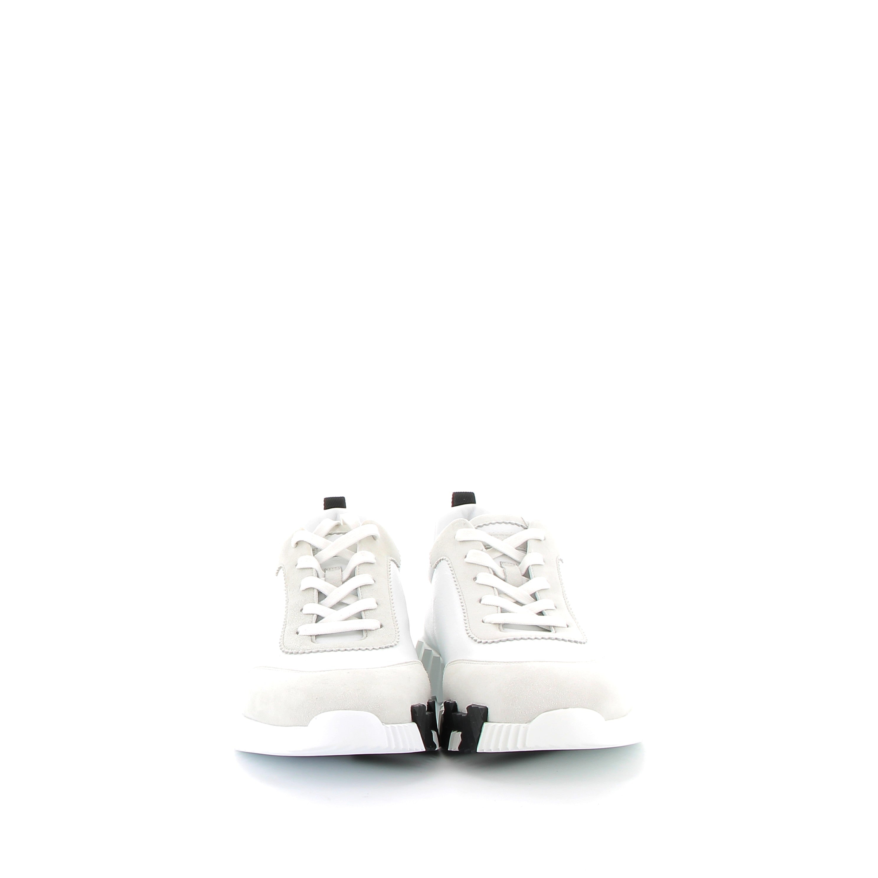 HERMÈS Bouncing Sneakers Veau et Chèvre Velours Blanc et Noir