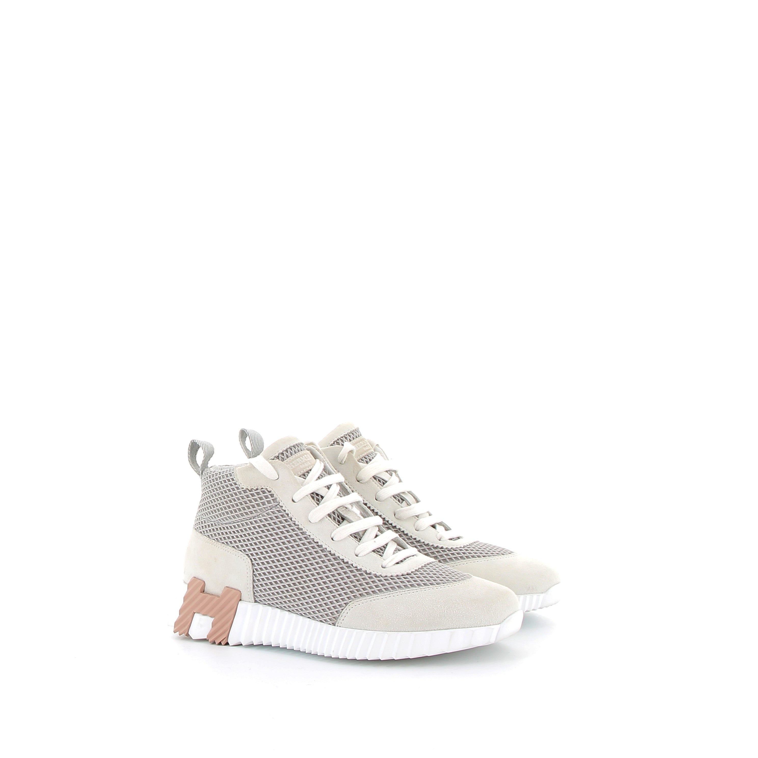 HERMÈS Bouncing Hip Hop Sneakers Mesh Graphique et Chèvre Velours Blanc cassé