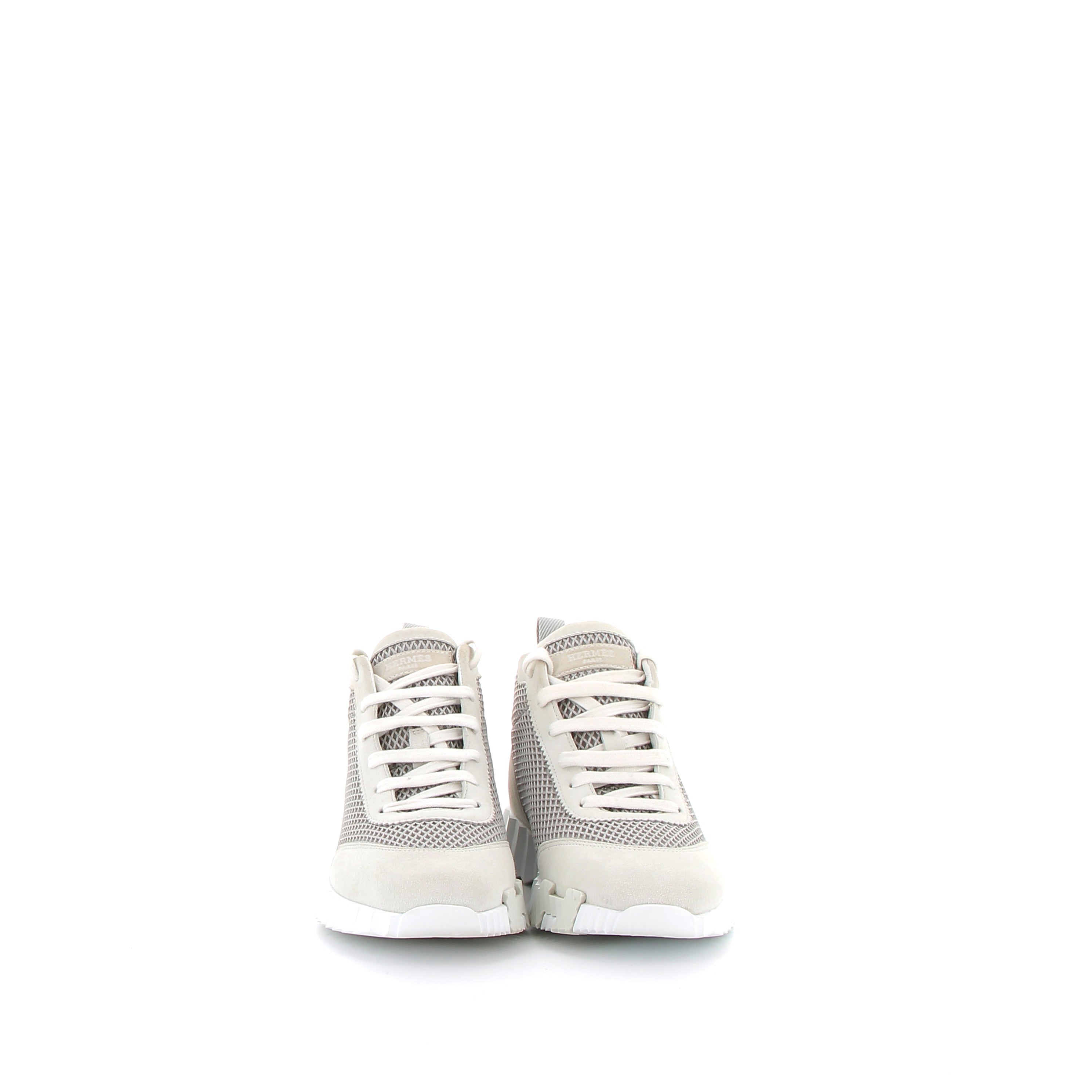 HERMÈS Bouncing Hip Hop Sneakers Mesh Graphique et Chèvre Velours Blanc cassé
