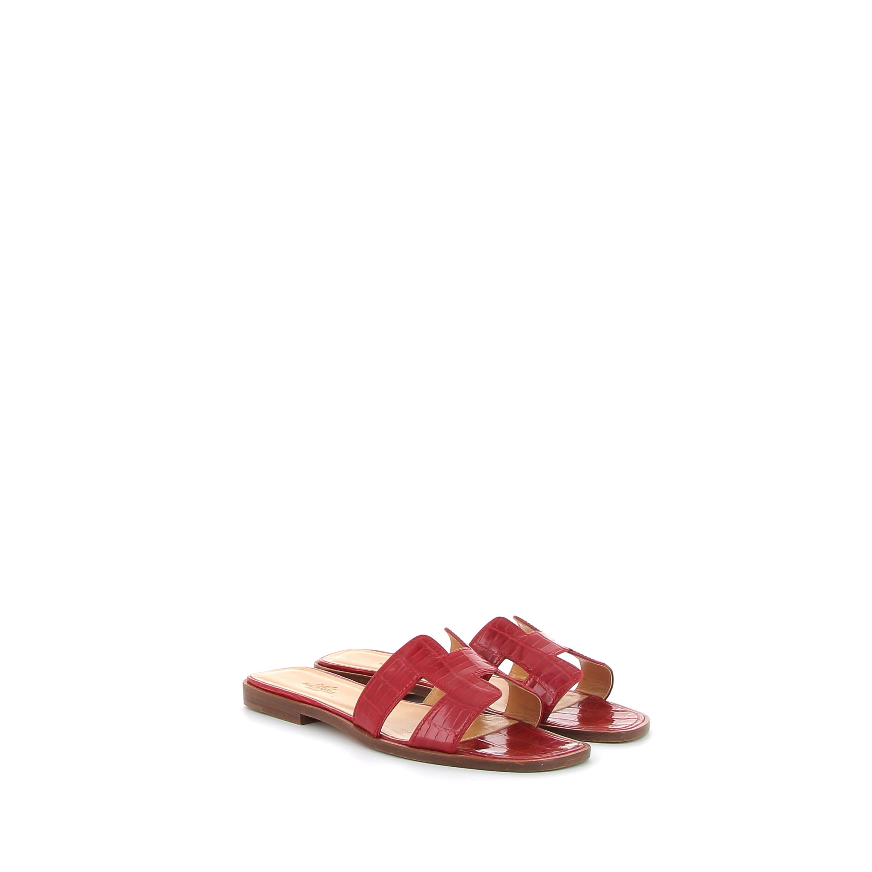 HERMÈS Oran Red Crocodile Sandals