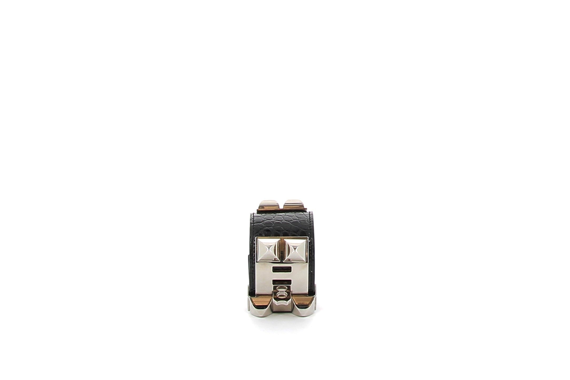 HERMÈS Bracelet Collier de Chien Crocodile Noir finition palladium