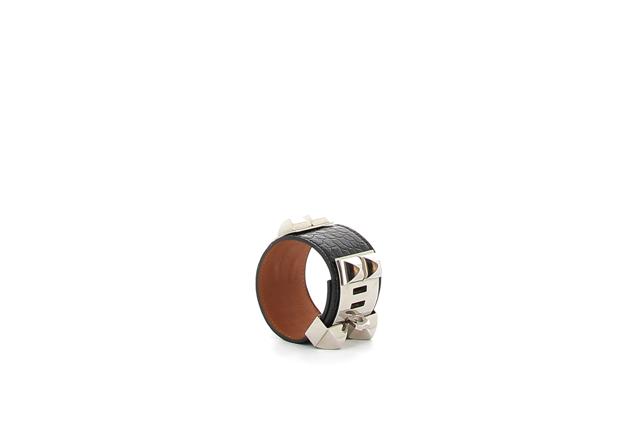 HERMÈS Bracelet Collier de Chien Crocodile Noir finition palladium