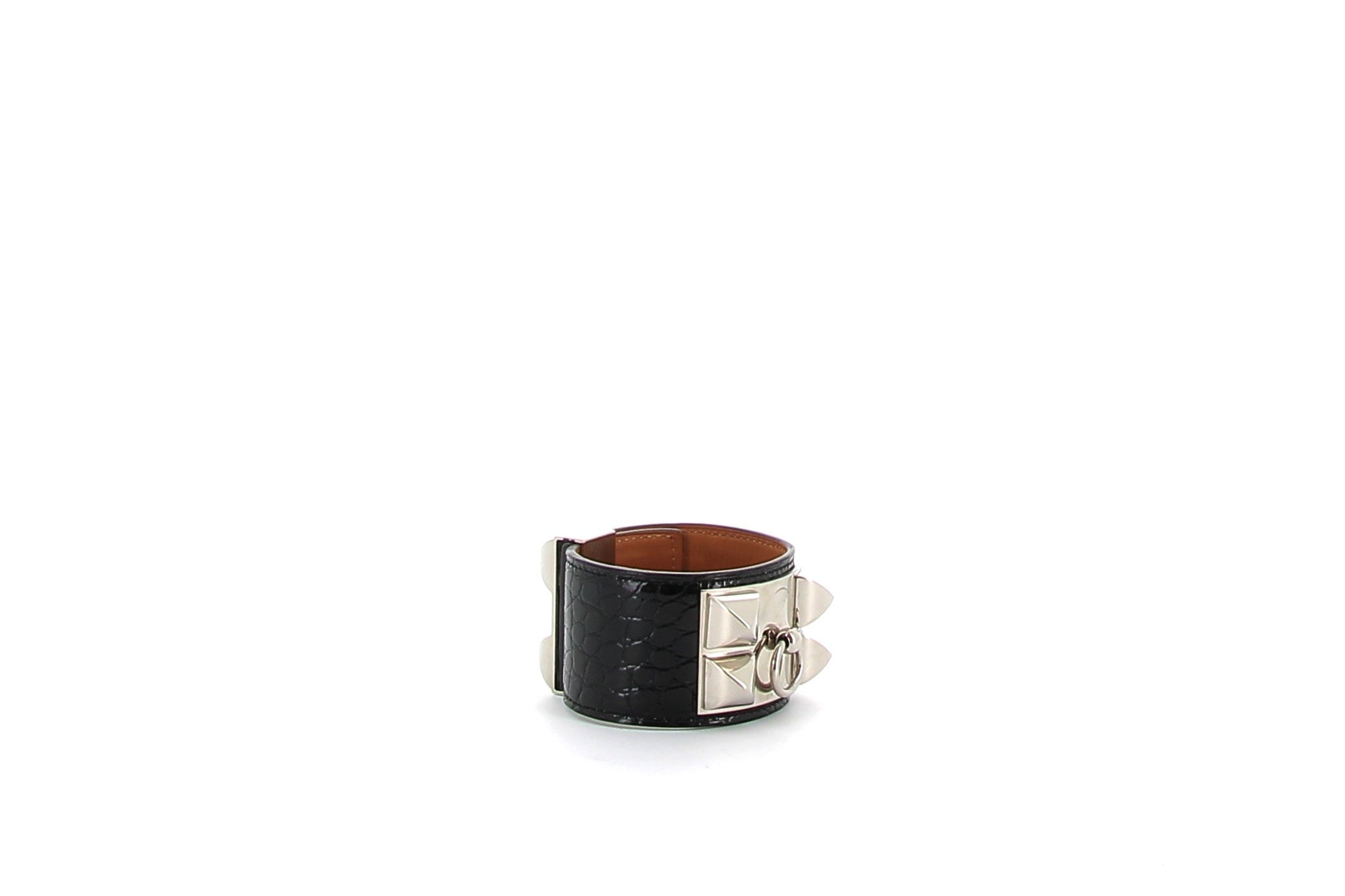 HERMÈS Bracelet Collier de Chien Crocodile Noir finition palladium