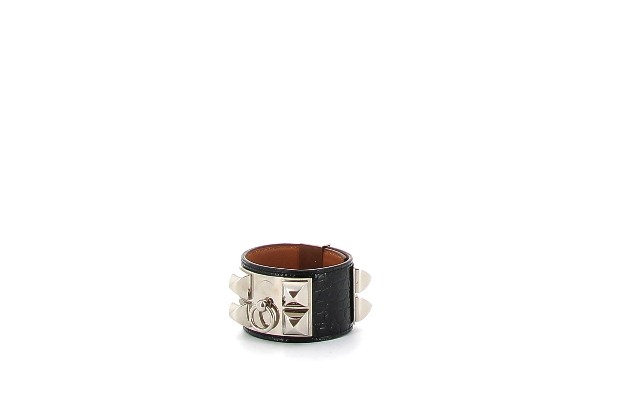 HERMÈS Bracelet Collier de Chien Crocodile Noir finition palladium