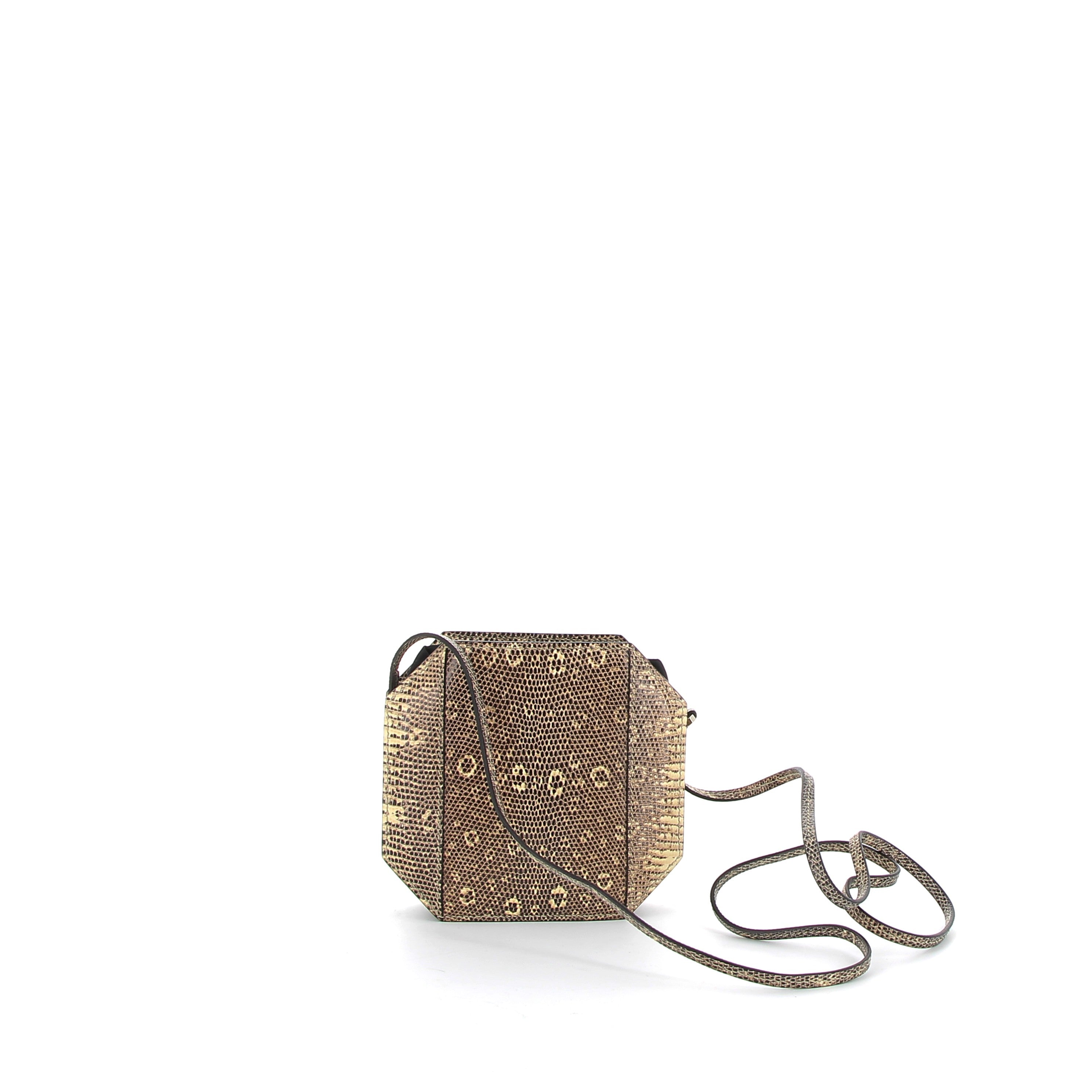 HERMES Sac poudrier lézard natural lisse/soie AA ombre/noir B 2023