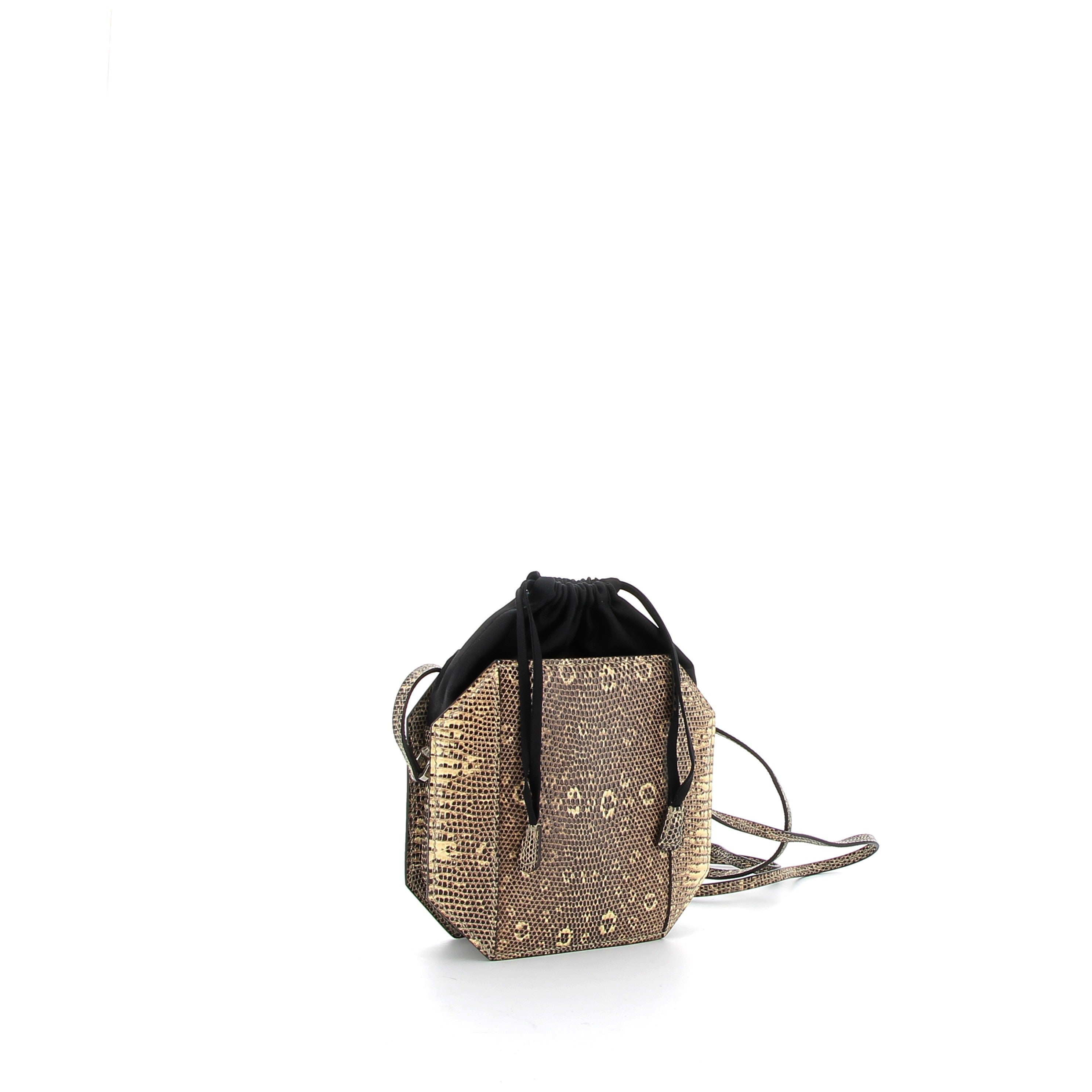 HERMES Sac poudrier lézard natural lisse/soie AA ombre/noir B 2023