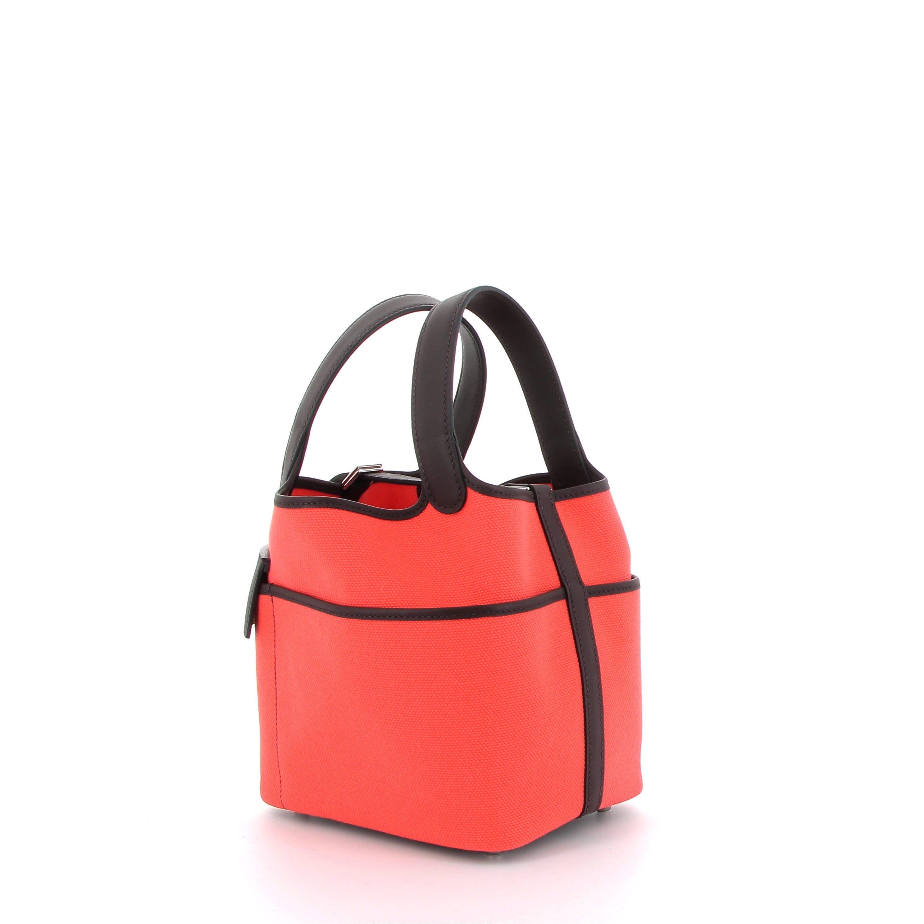 HERMES Picotin 18 Cargo Toile Orange/Marron Finition Palladié