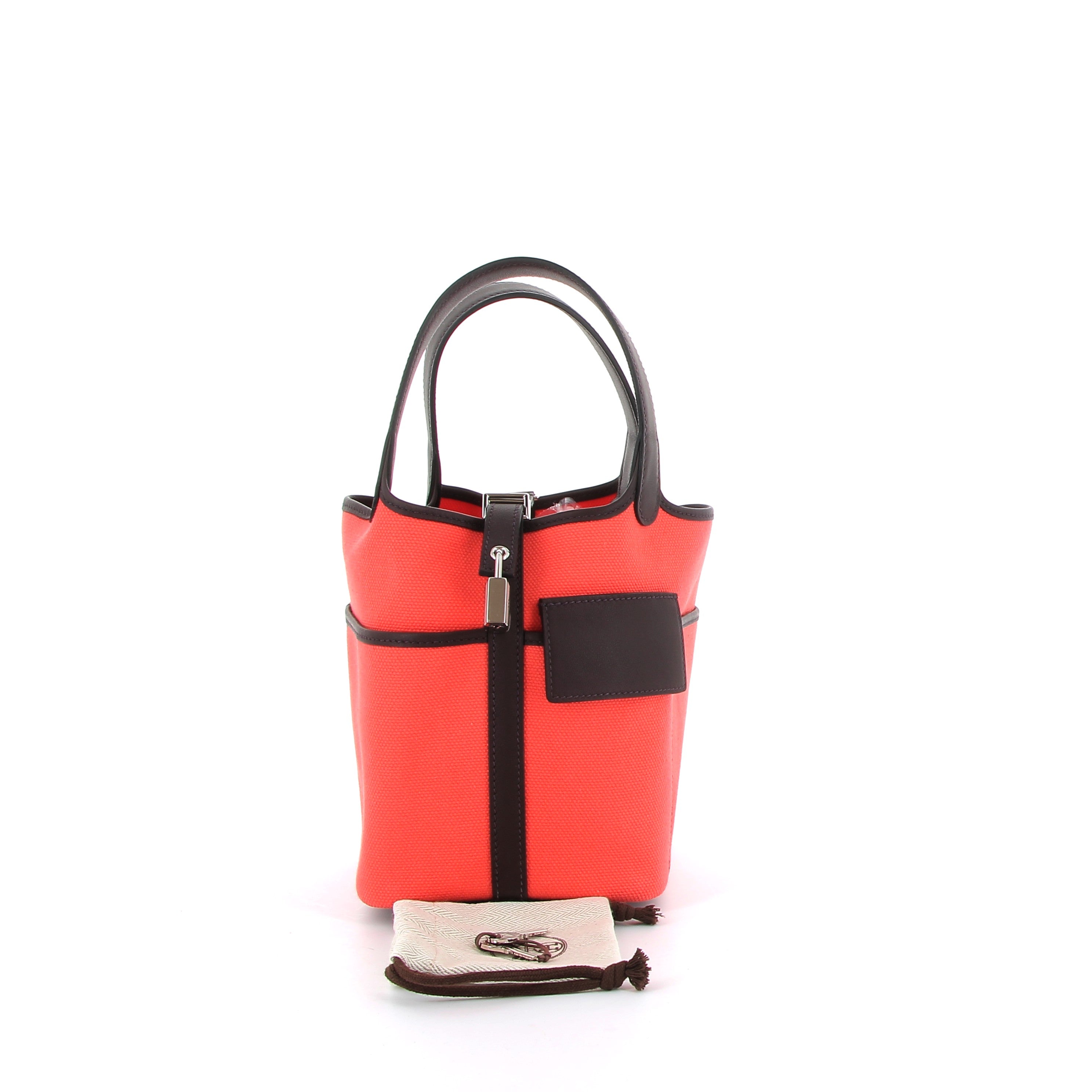 HERMES Picotin 18 Cargo Toile Orange/Marron Finition Palladié