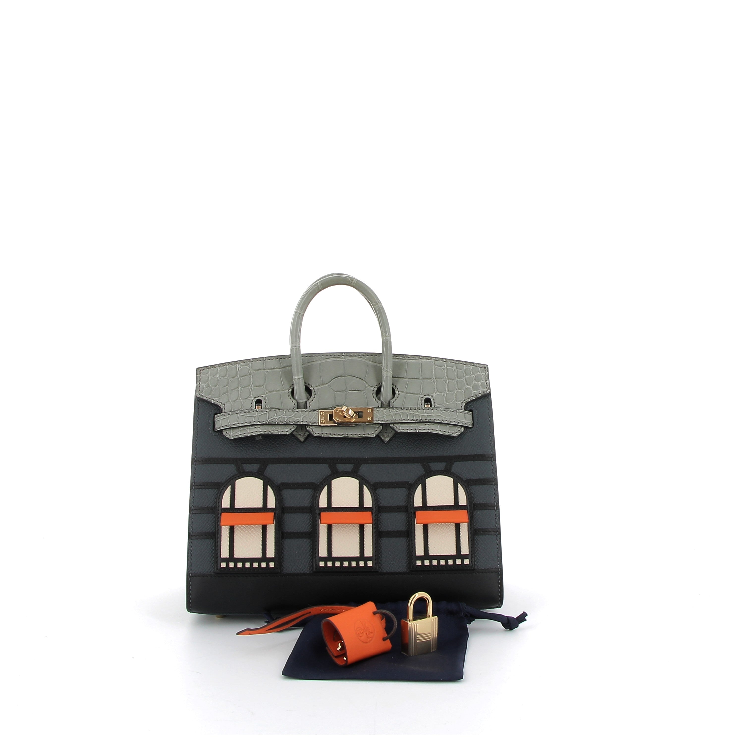 HERMES Birkin 20 Faubourg Rainy Days Epsom/Alligator Matte finition métalique Permabrass