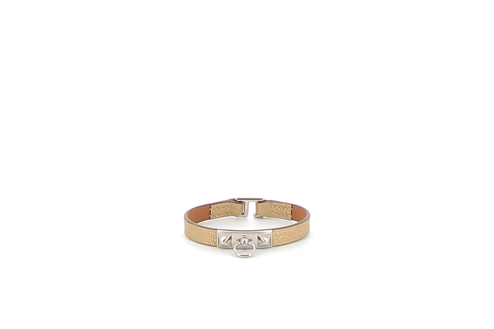 HERMÈS Bracelet Mini Rivale Doré Chèvre Chamkilight laiton finition palladié