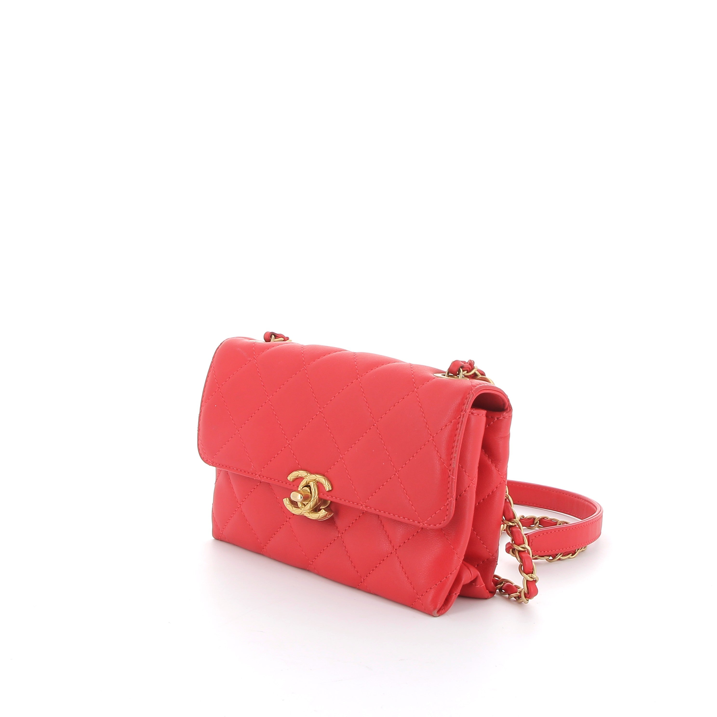 CHANEL Mini Sac Cuir Rouge Matelassé