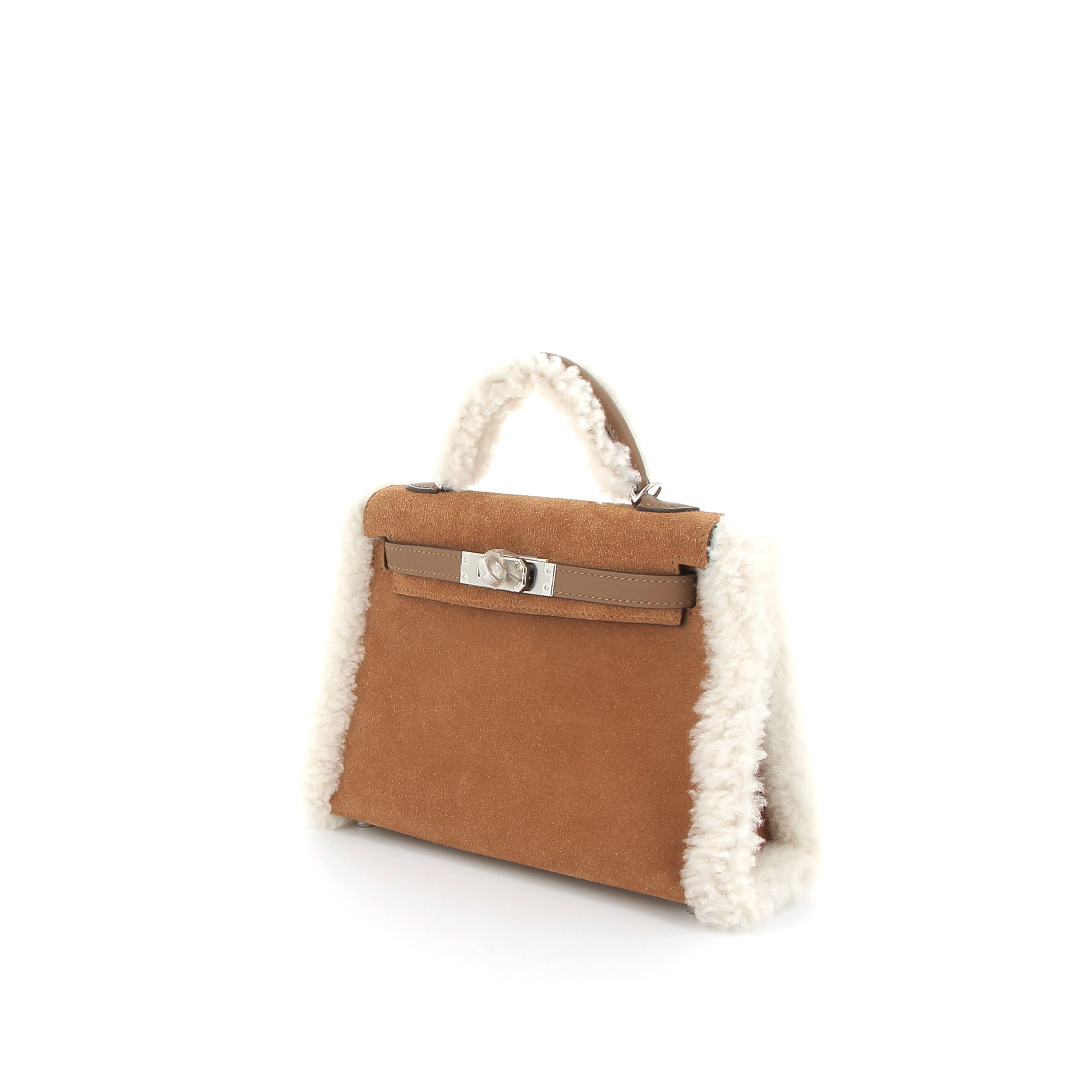 HERMES Kelly 20 Alézan Pluch Grizzly/Swift Finition Palladié