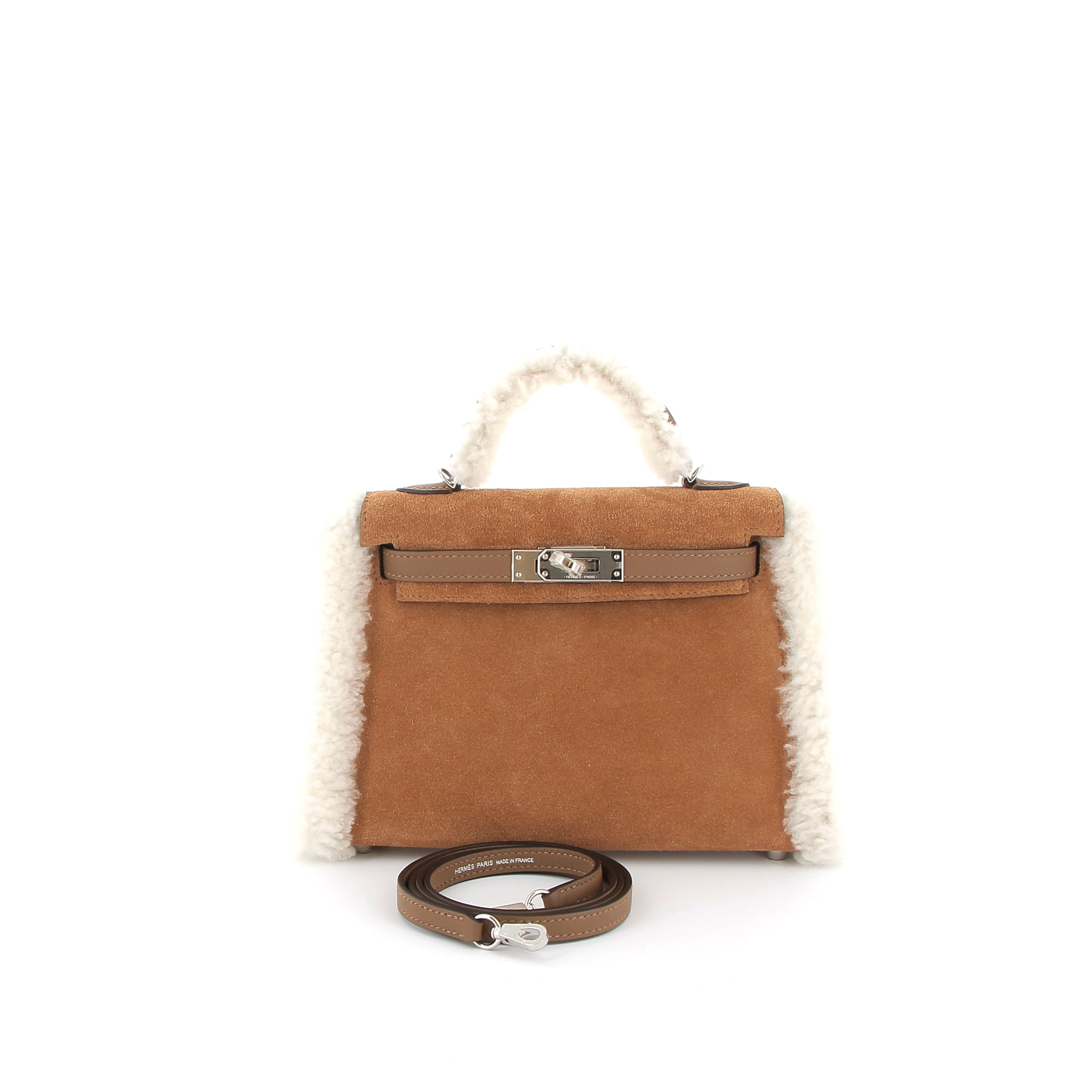 HERMES Kelly 20 Alézan Pluch Grizzly/Swift Finition Palladié
