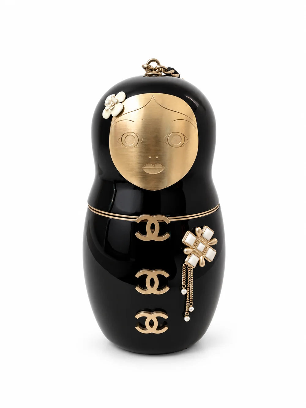 CHANEL MINAUDIÈRE MATRIOCHKA MÉTIERS D'ART PARIS MOSCOU LUCITE NOIR FINITION OR BROSSÉ