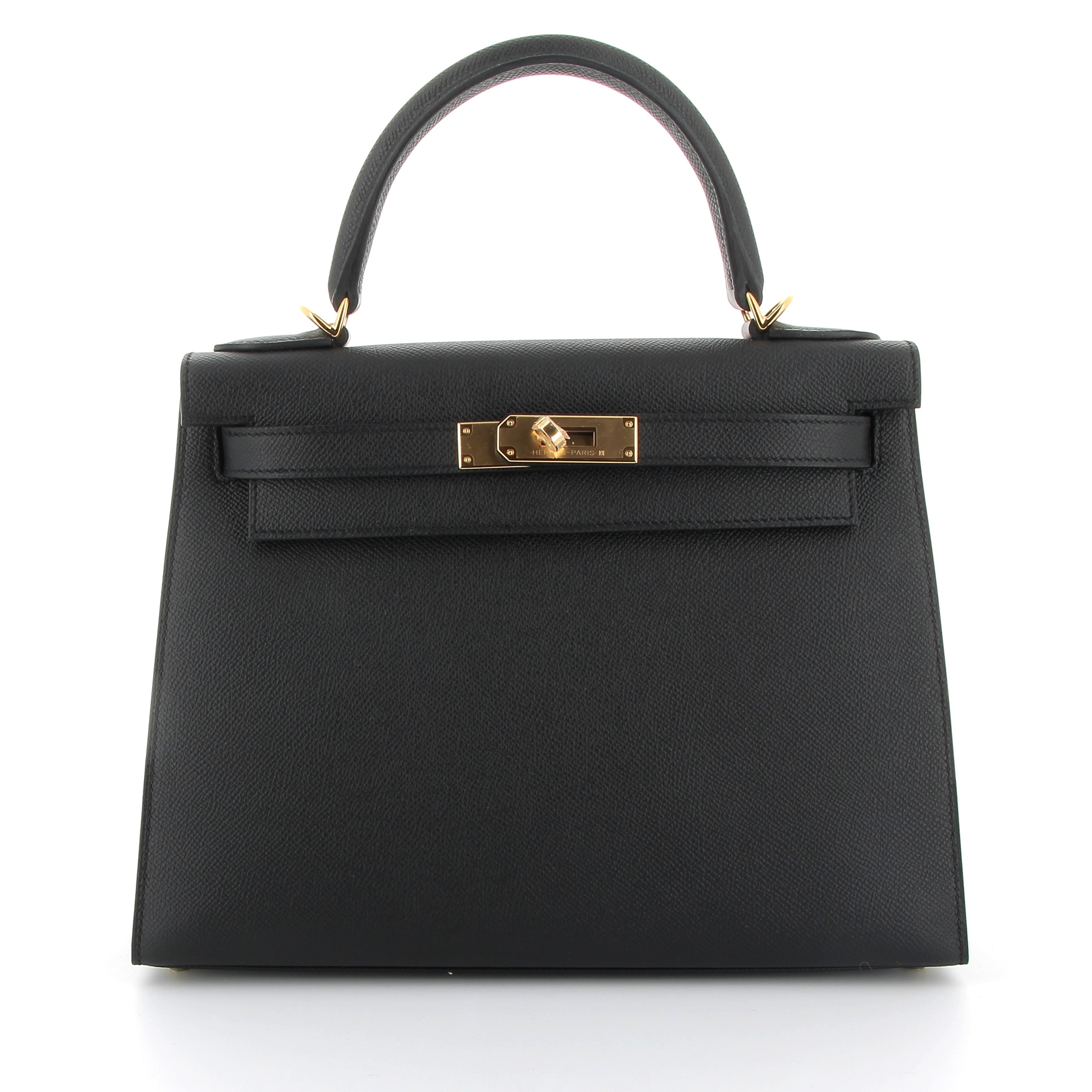HERMES Kelly 28 Noir Epsom Finition Or jaune
