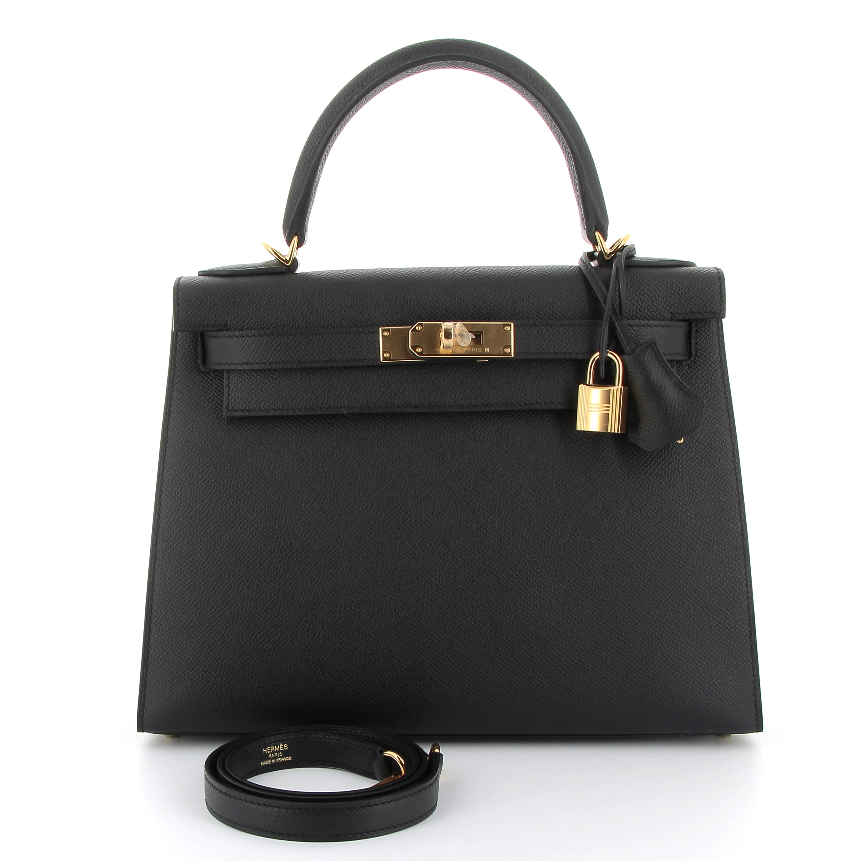 HERMES Kelly 28 Noir Epsom Finition Or jaune