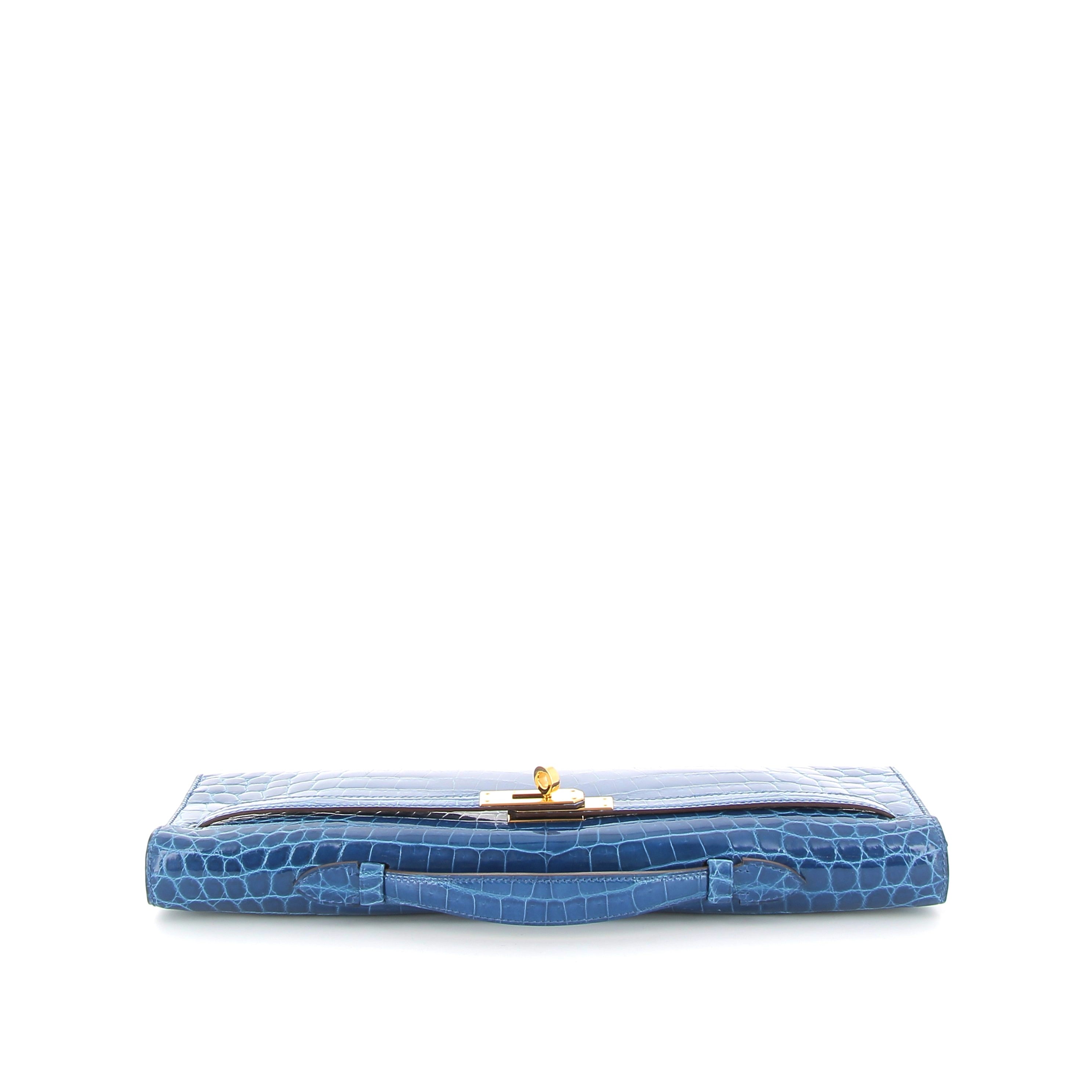 HERMES Kelly Cut Crocodile Niloticus Lisse Mykonos Finition Or Jaune