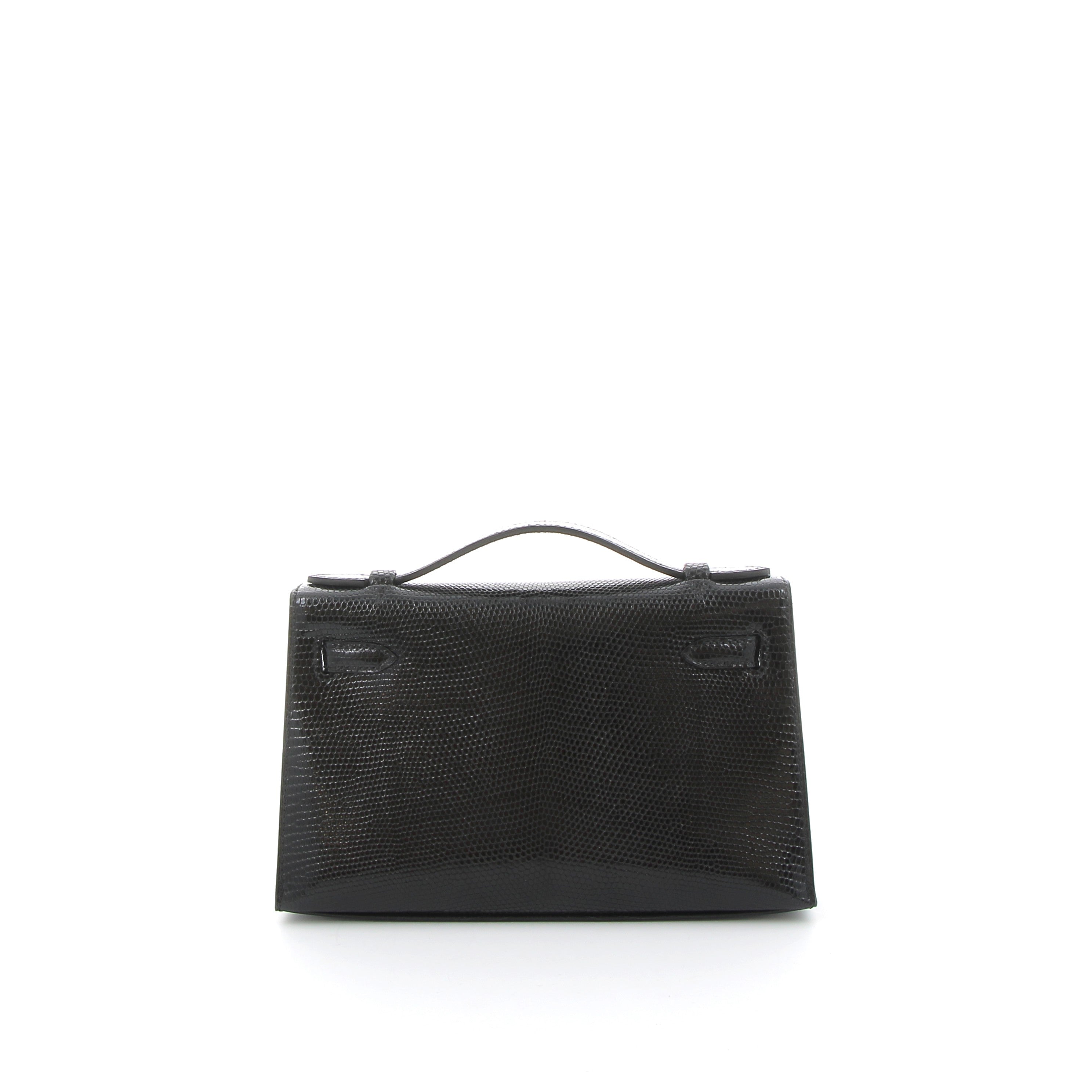 HERMES Kelly Pochette Noir Lézard Finition Or Jaune