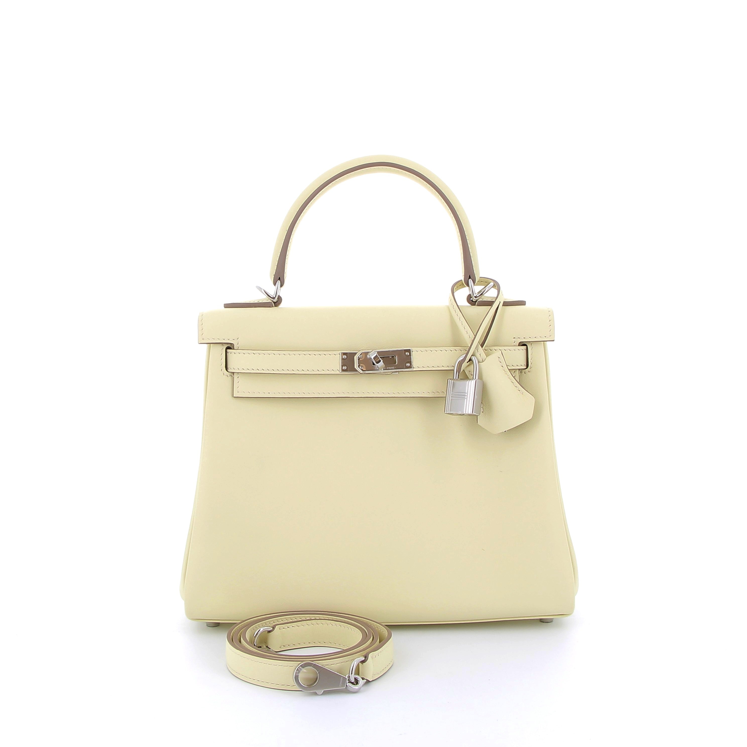 HERMES Kelly 25 Jaune Milton Swift Finition Palladié