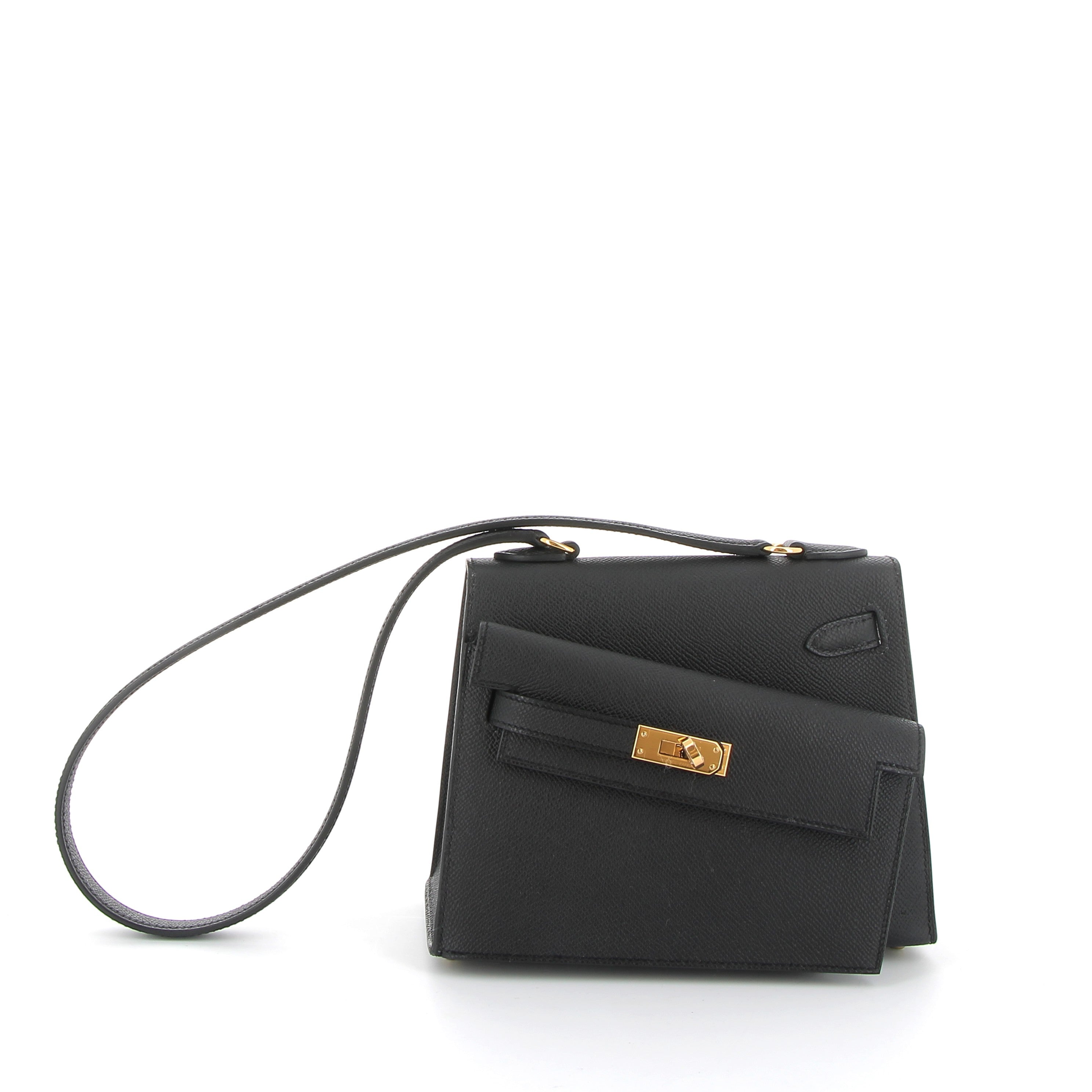 HERMES Kelly Sellier En Désordre 20 Noir Epsom Finition Dorée