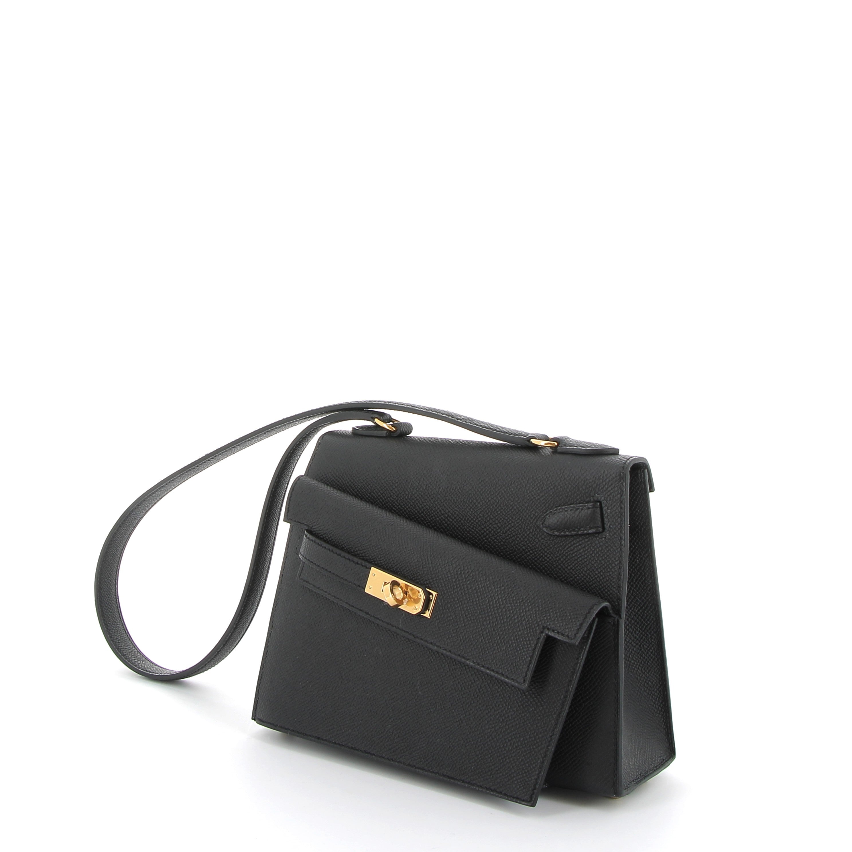 HERMES Kelly Sellier En Désordre 20 Noir Epsom Finition Dorée