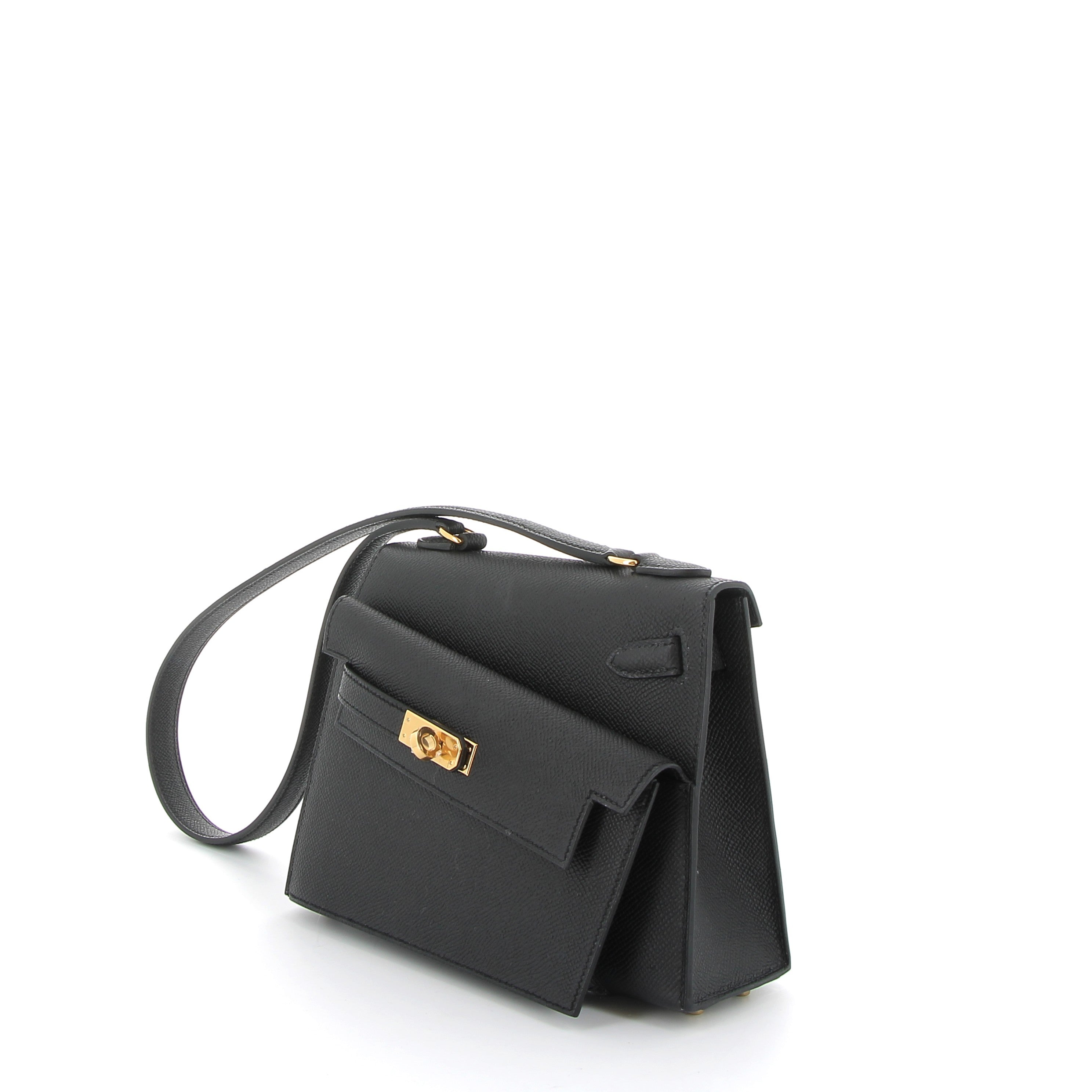 HERMES Kelly Sellier En Désordre 20 Noir Epsom Finition Dorée