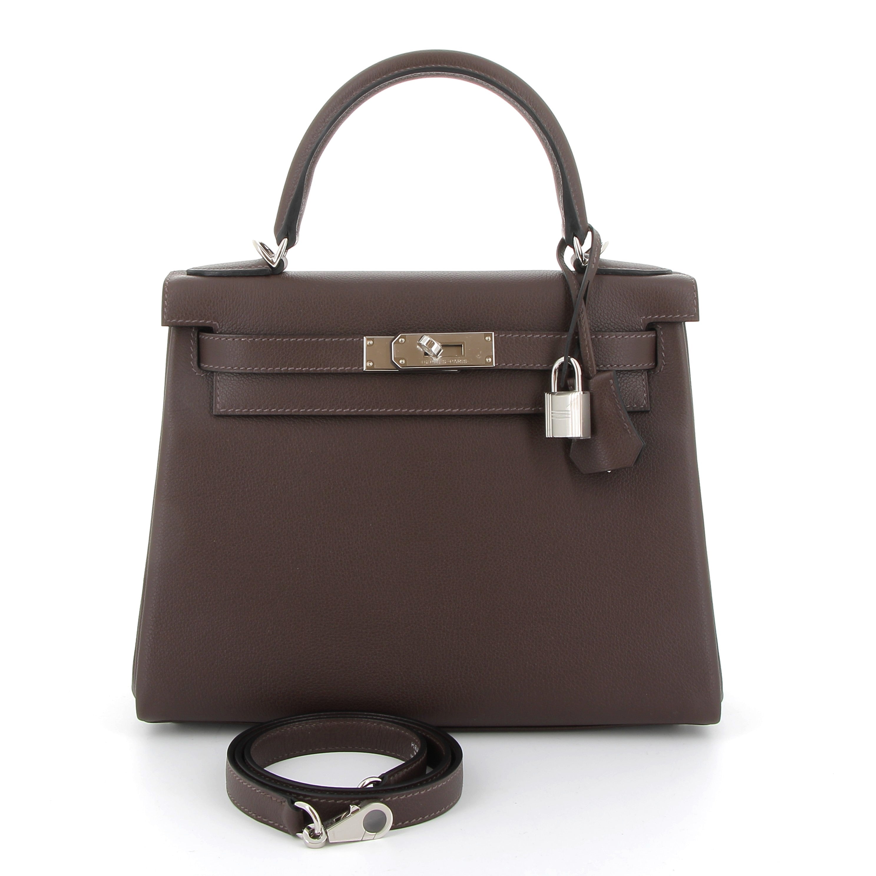 HERMES Kelly 28 Moka Evercolor Finition Palladié