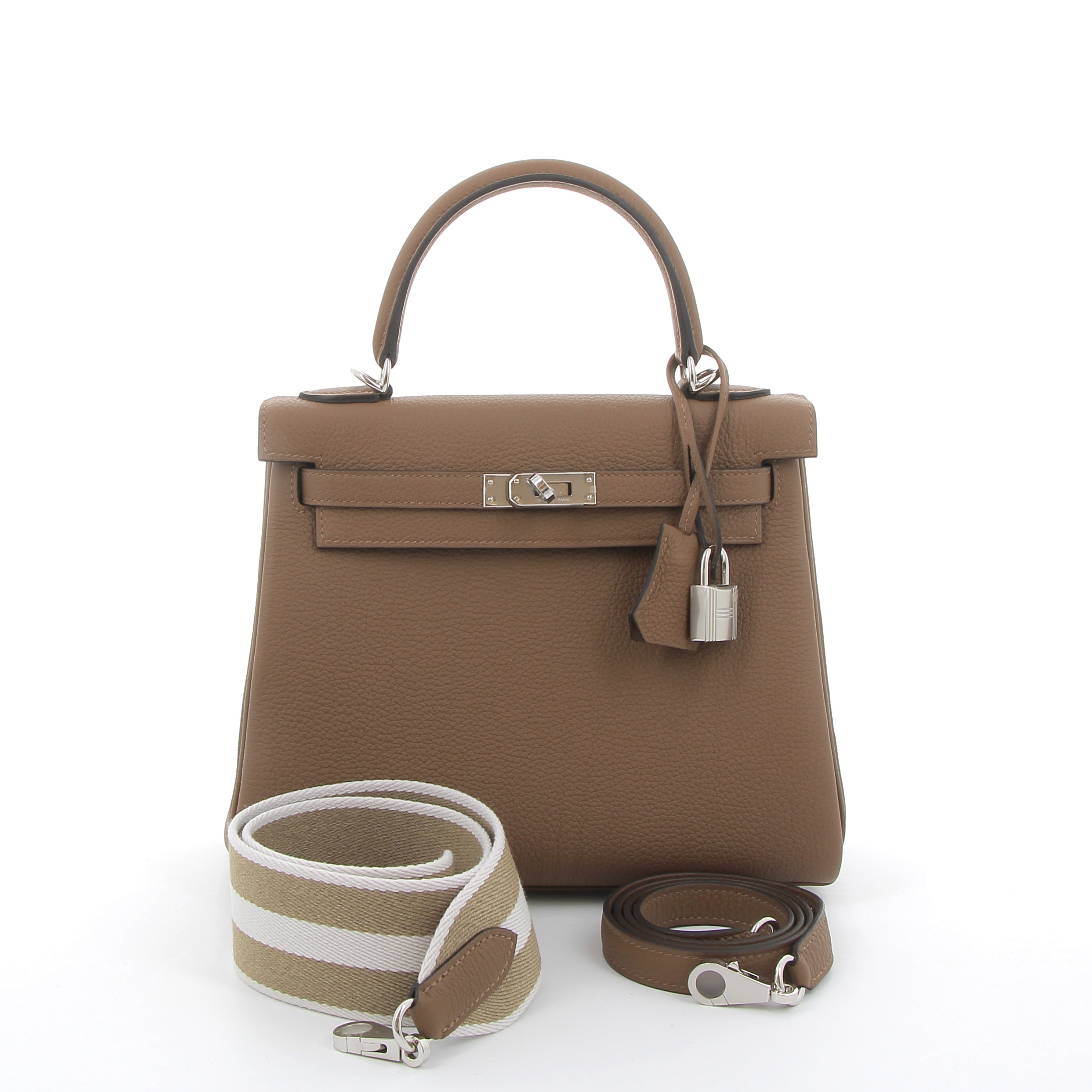 HERMES Kelly 25 Alezan 2 en 1 Strap Beige Marfa Togo Finition Palladié