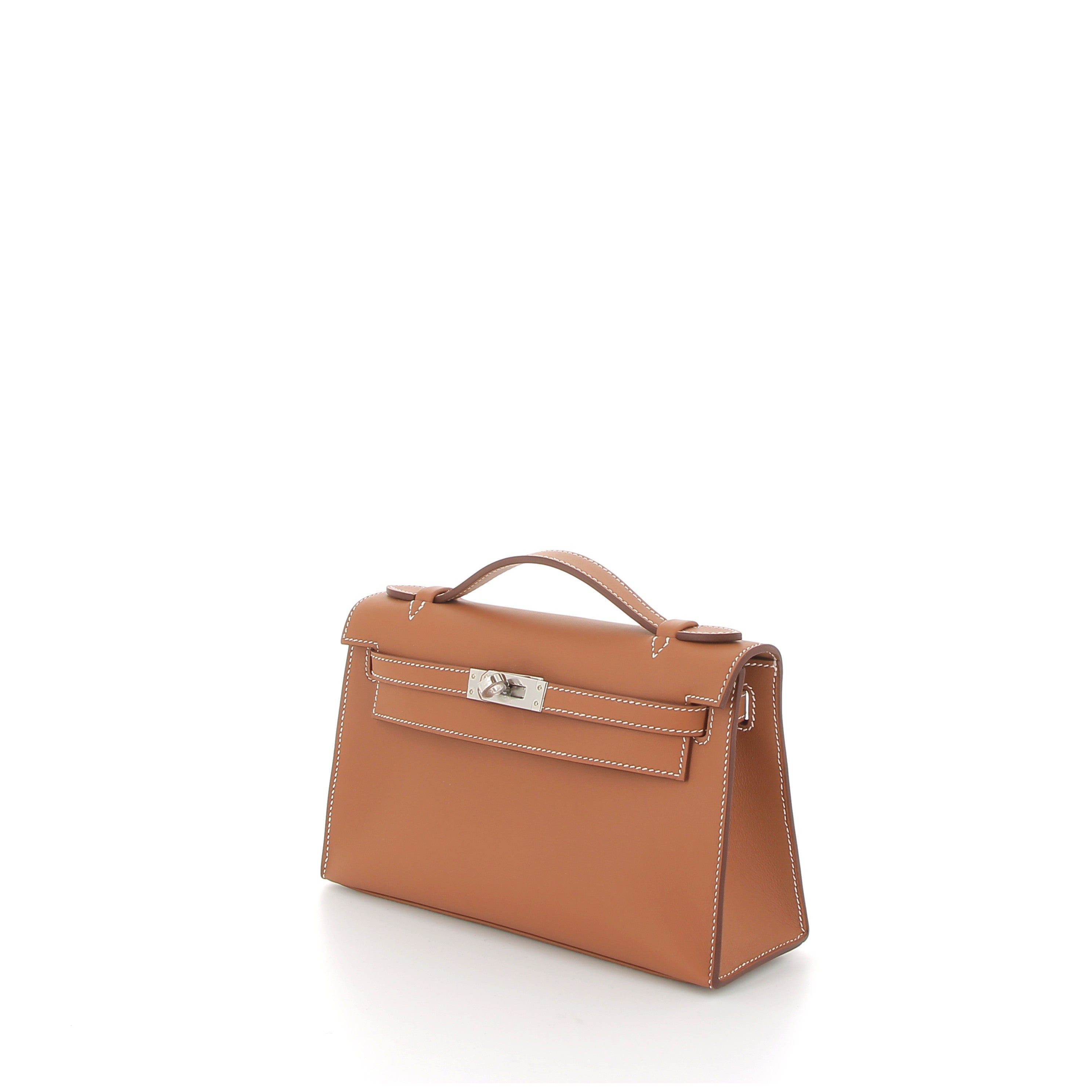 HERMES Kelly Pochette Gold Swift Finition Palladié