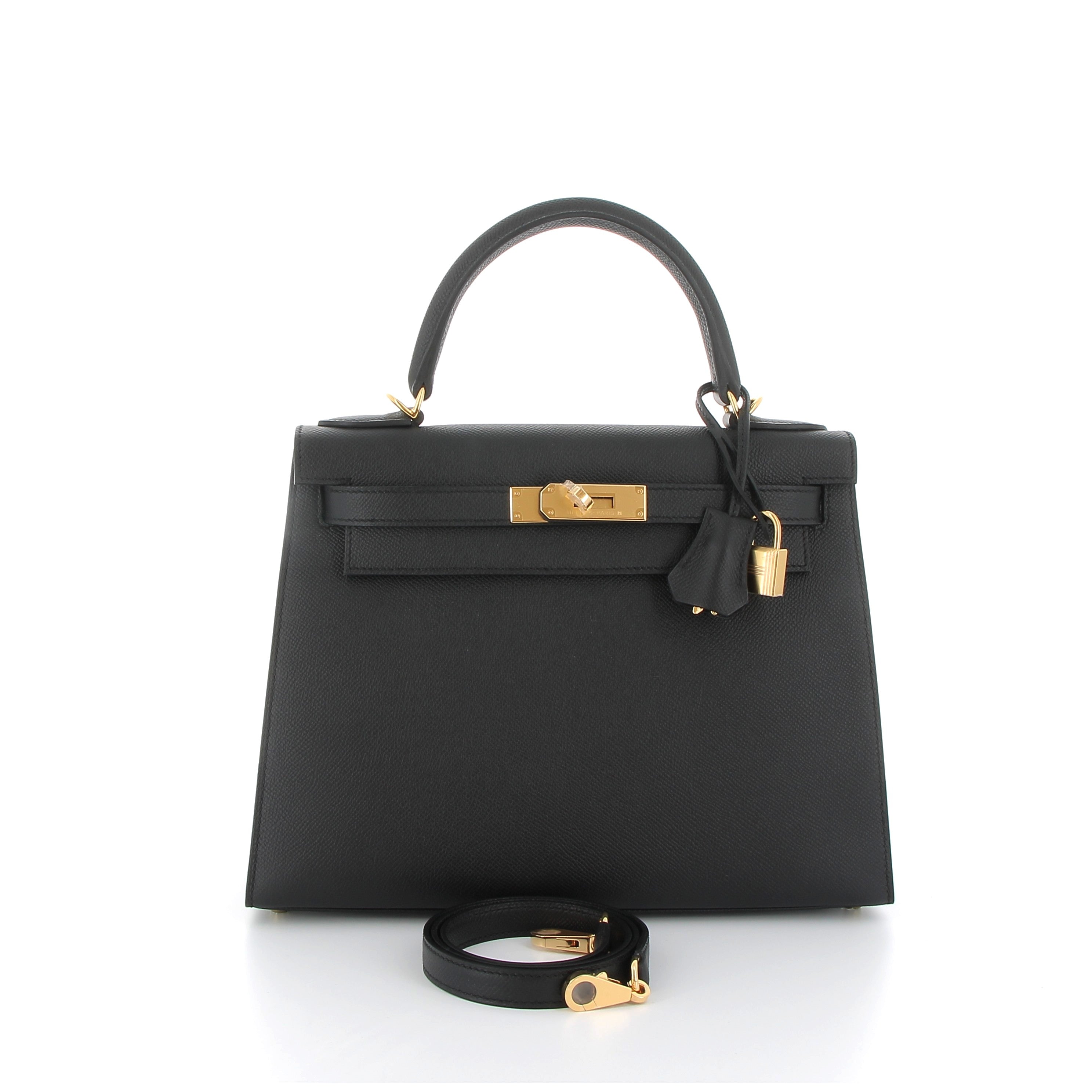 HERMES Kelly 28 Noir Epsom Finition Or
